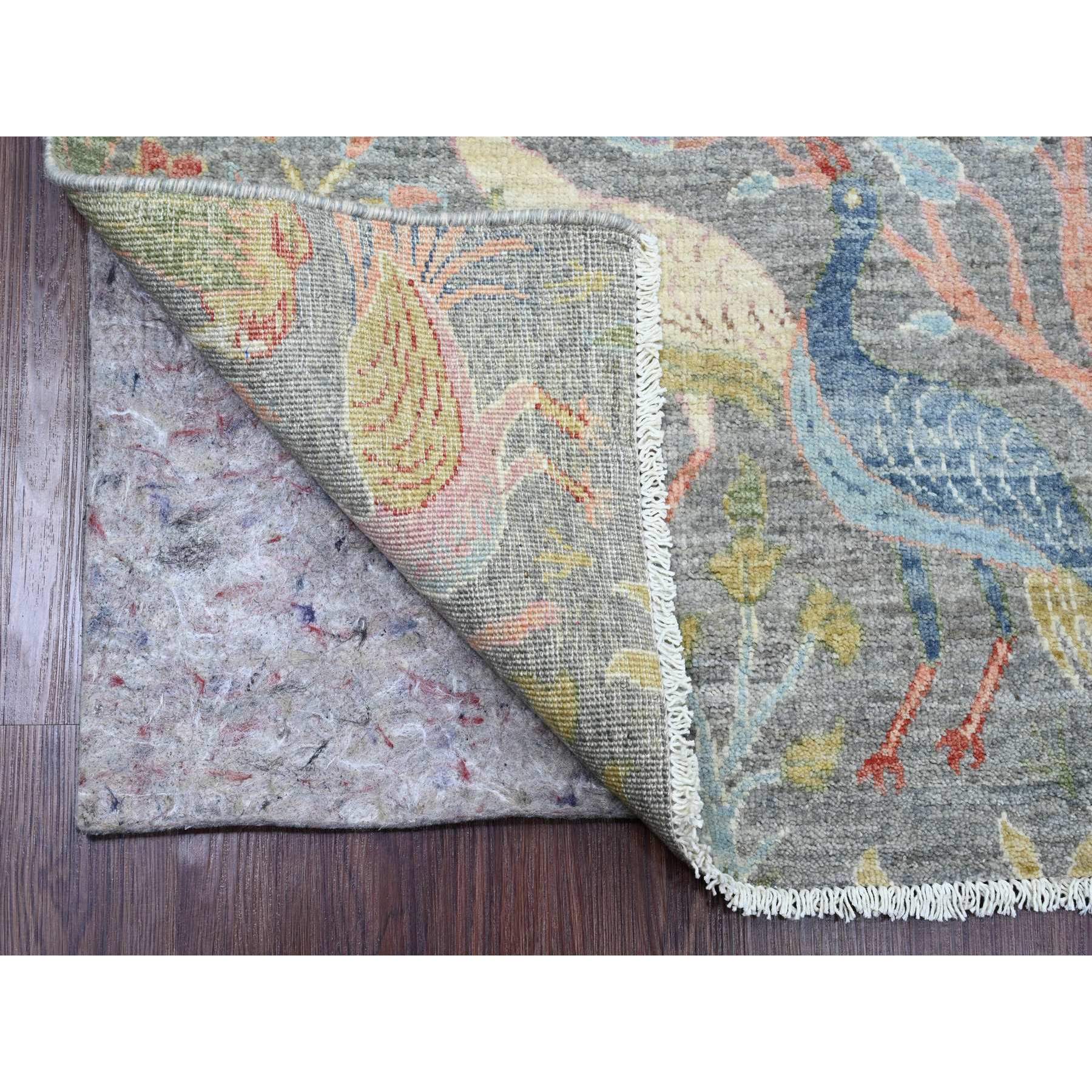4'x12'1" Jet Gray, Hand Knotted, Afghan Peshawar with Birds of Paradise Design, Soft Wool, Vegetable Dyes, Wide Runner, Oriental Rug Sh89981