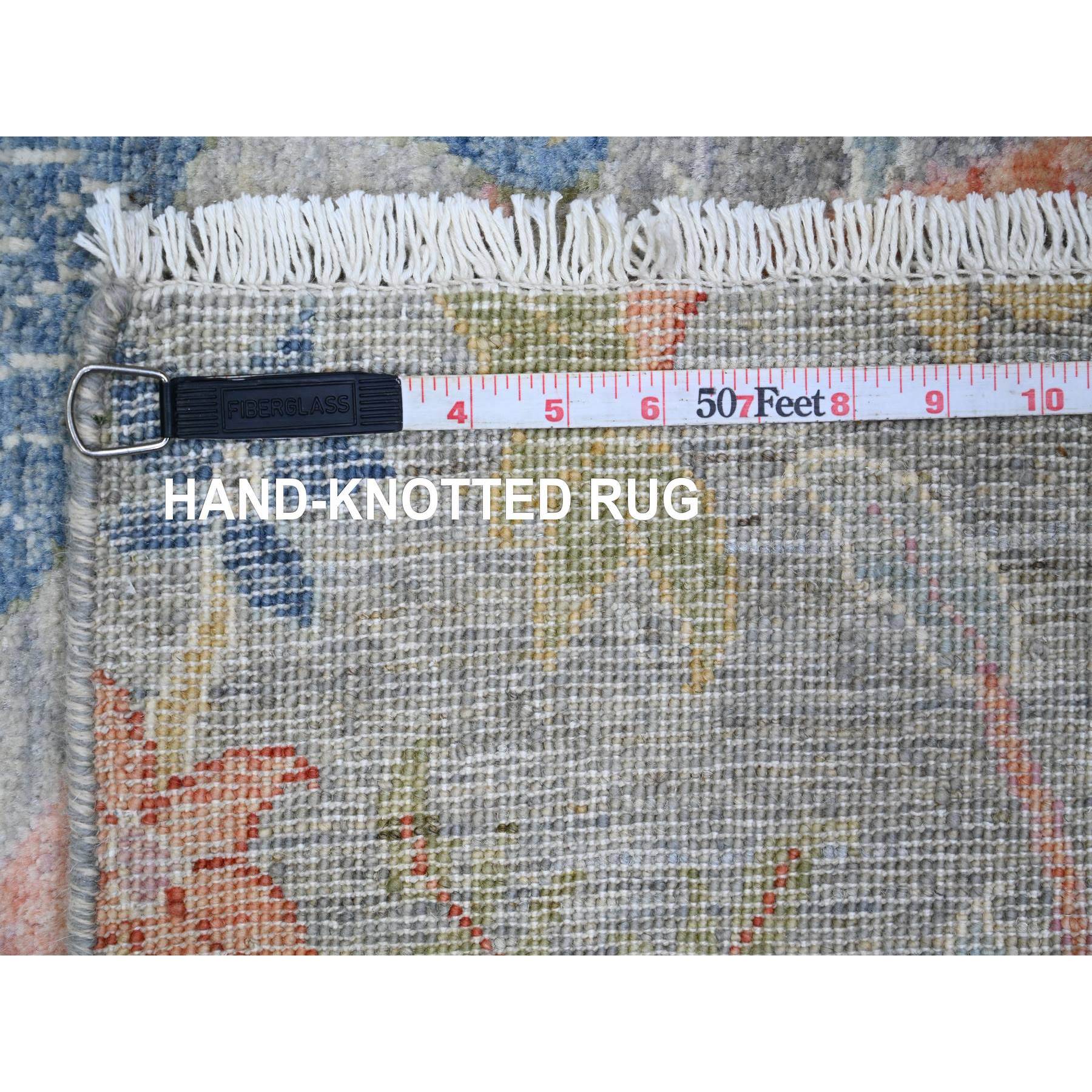 4'x12'1" Jet Gray, Hand Knotted, Afghan Peshawar with Birds of Paradise Design, Soft Wool, Vegetable Dyes, Wide Runner, Oriental Rug Sh89981