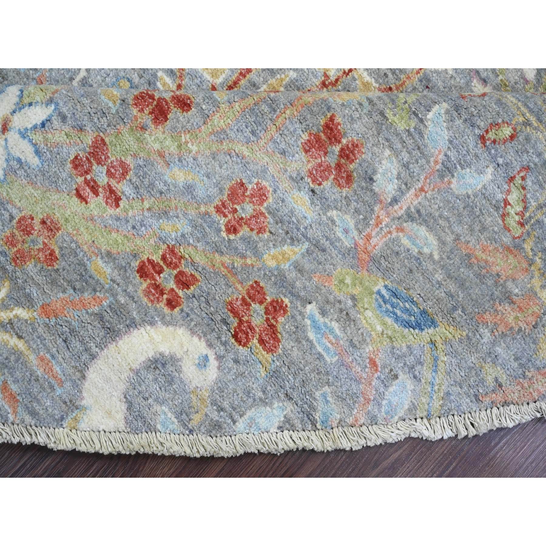 10'1"x10'1" Spanish Gray, Afghan Peshawar with Birds of Paradise Design, Hand Knotted, Soft Wool, Vegetable Dyes, Round, Oriental Rug Sh89983
