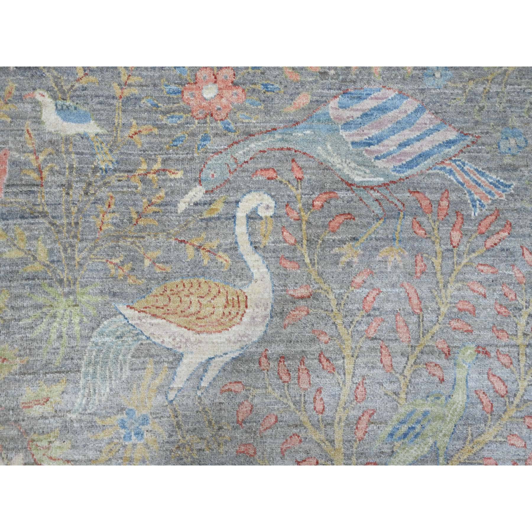 10'1"x10'1" Spanish Gray, Afghan Peshawar with Birds of Paradise Design, Hand Knotted, Soft Wool, Vegetable Dyes, Round, Oriental Rug Sh89983