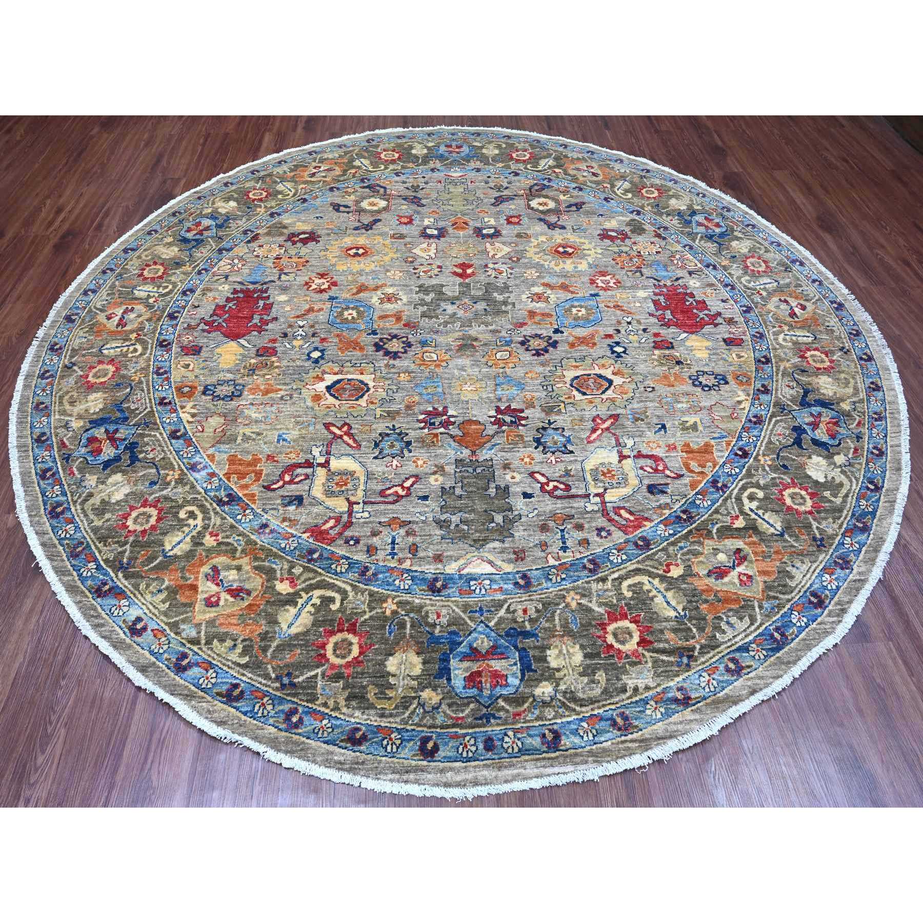 10'x10' Cloud Gray, Peshawar with Ziegler Mahal Design, Hand Knotted, High Mountain Wool, Densely Woven, Round, Oriental Rug Sh89984