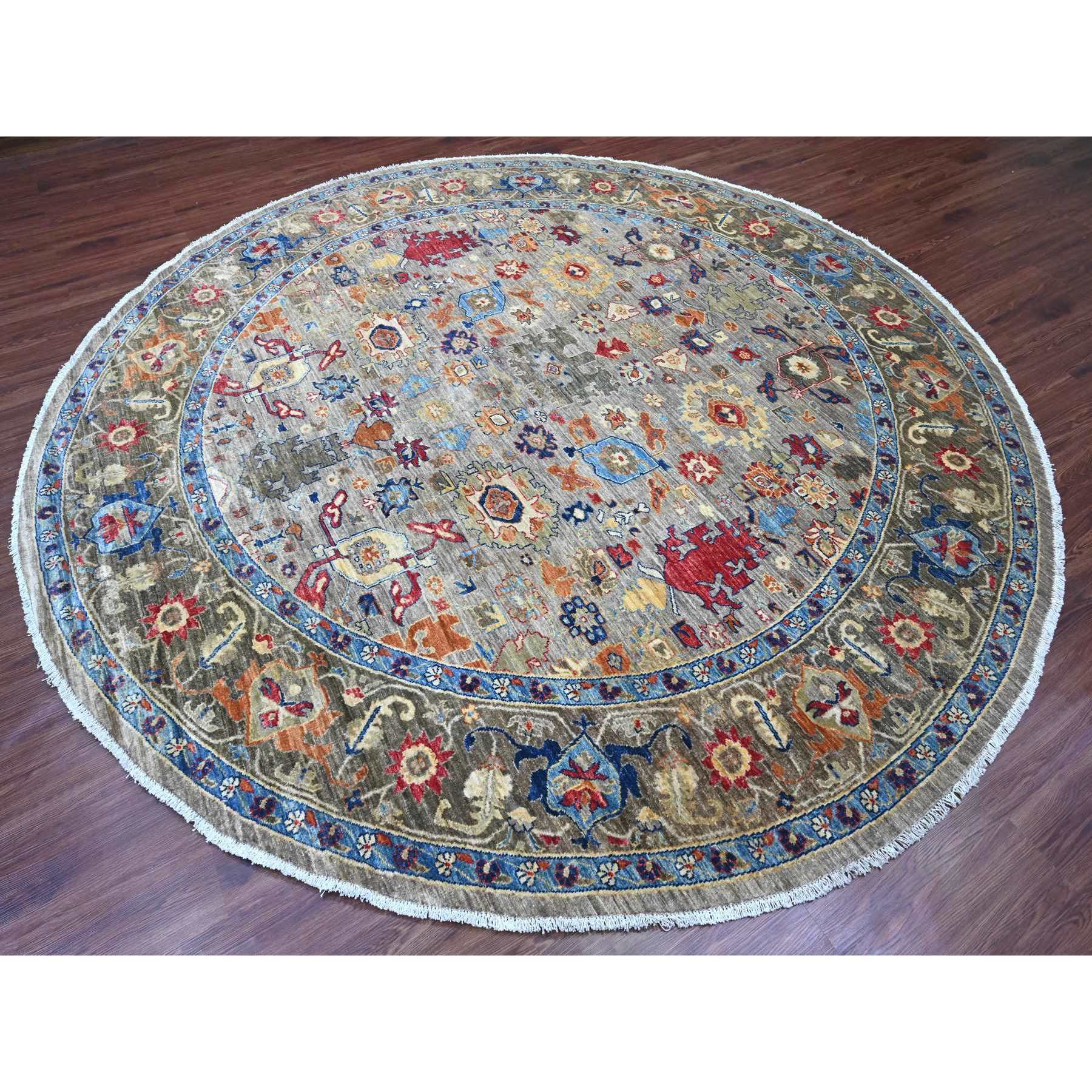 10'x10' Cloud Gray, Peshawar with Ziegler Mahal Design, Hand Knotted, High Mountain Wool, Densely Woven, Round, Oriental Rug Sh89984