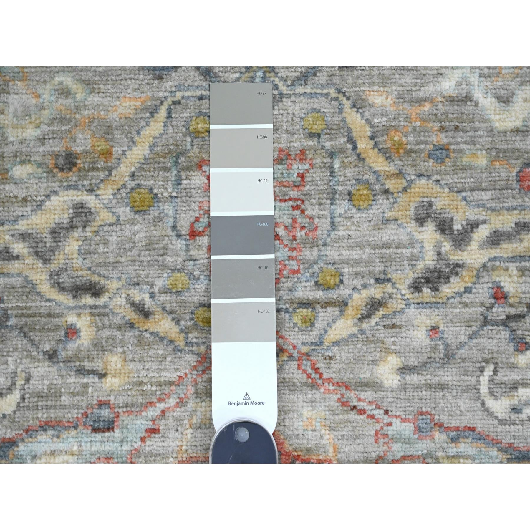 3'2"x5'1" Cloud Gray, Peshawar with Bijar Garus Design, High Mountain Wool, Hand Knotted, Vegetable Dyes, Densely Woven, Oriental Rug Sh89988