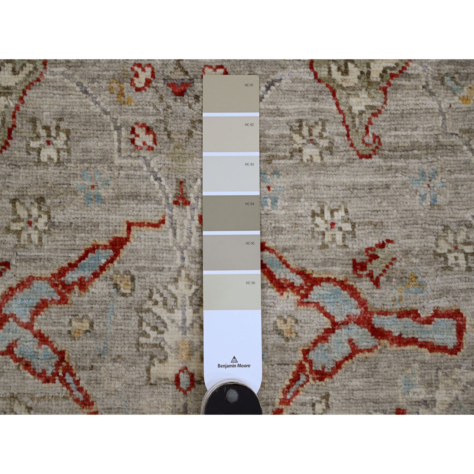 3'x11'8" Dark Vanilla Brown, Peshawar with Bijar Garus Design, High Mountain Wool, Hand Knotted, Vegetable Dyes, Densely Woven, Runner, Oriental Rug Sh89990