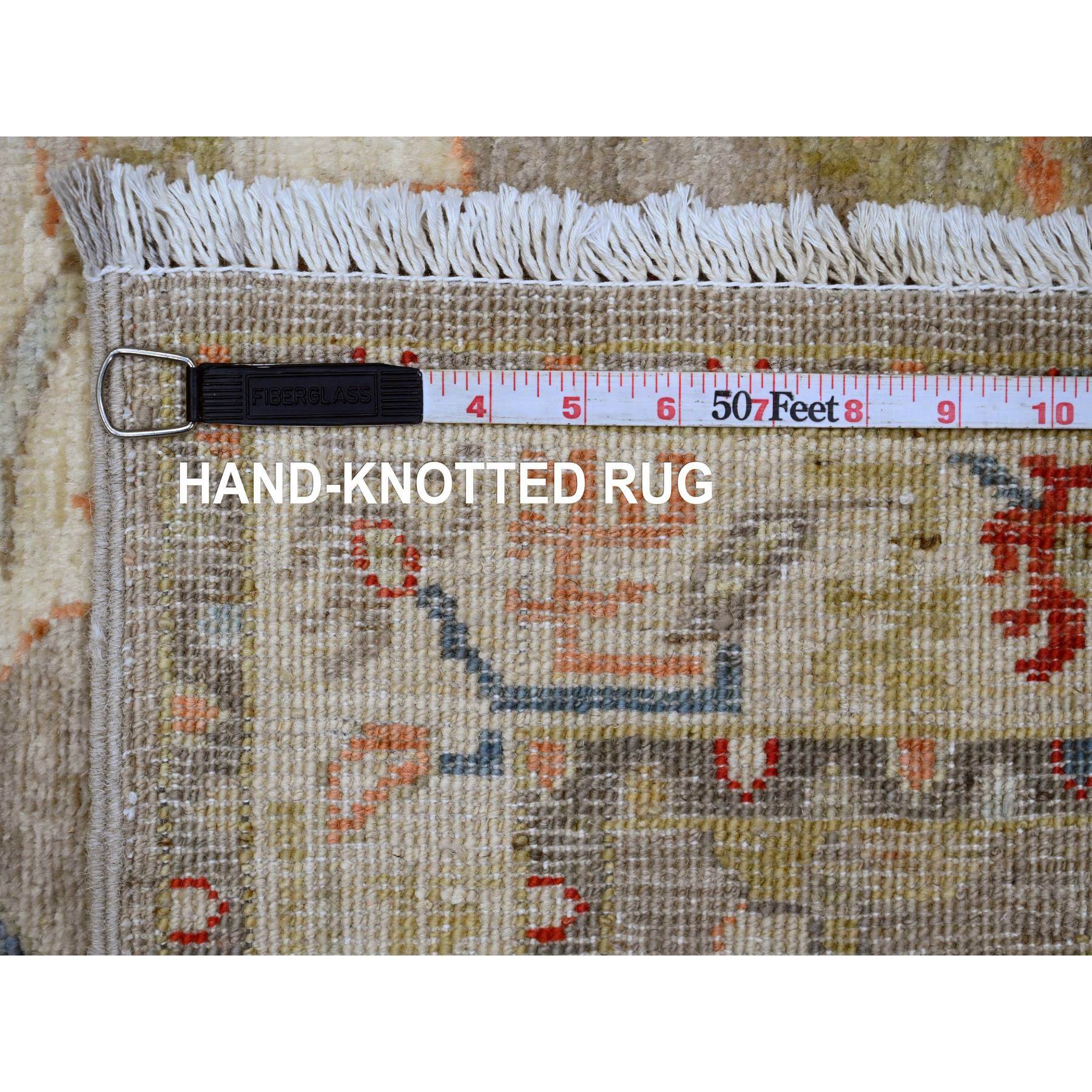 2'7"x6' Oyster Gray, Aryana Collection, Heriz with Dragon Design, Vegetable Dyes, High Mountain Wool, Hand Knotted, Runner, Oriental Rug Sh89991