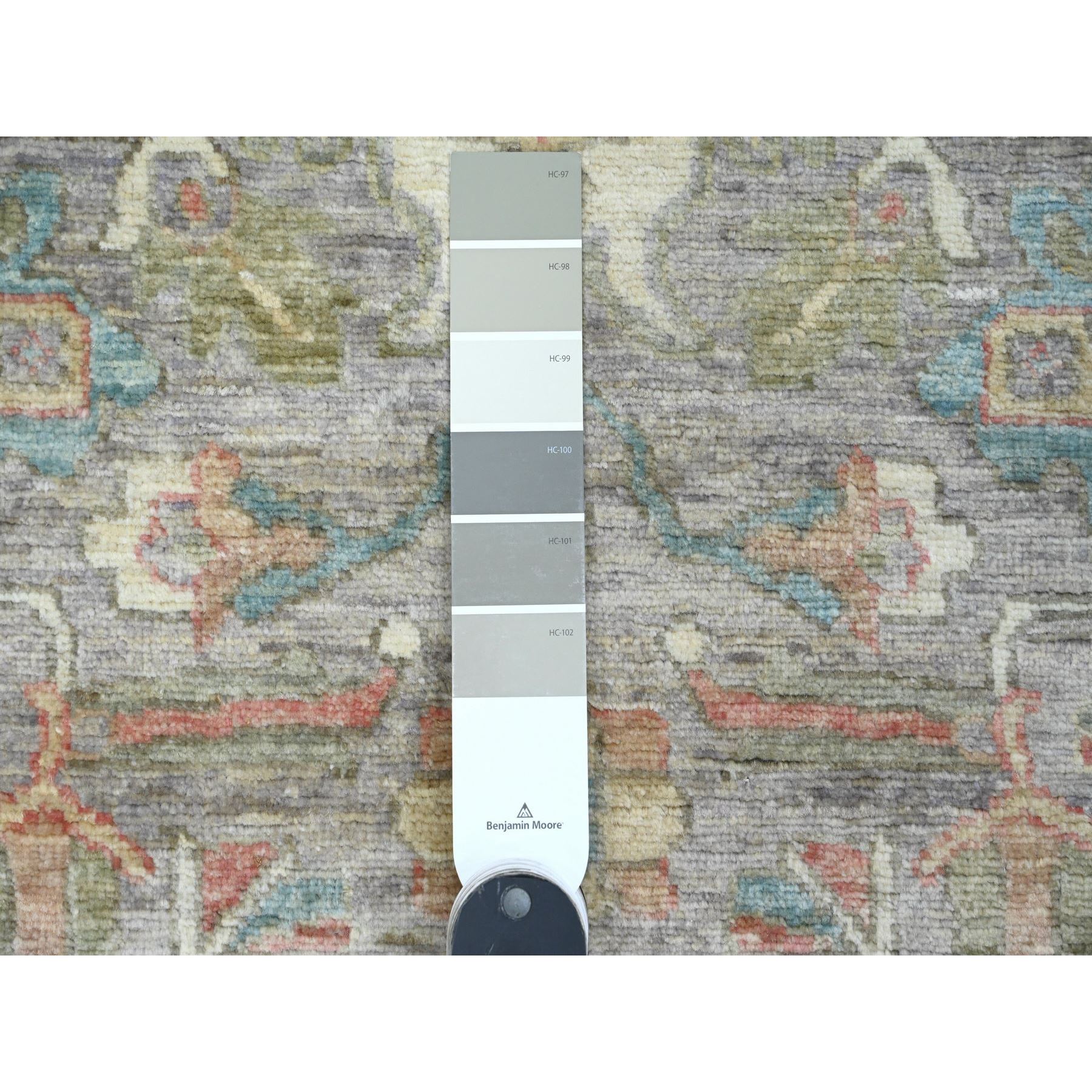2'6"x6' Cloud Gray, Peshawar with Heriz All Over Design, High Mountain Wool, Densely Woven, Hand Knotted, Runner, Oriental Rug Sh89992