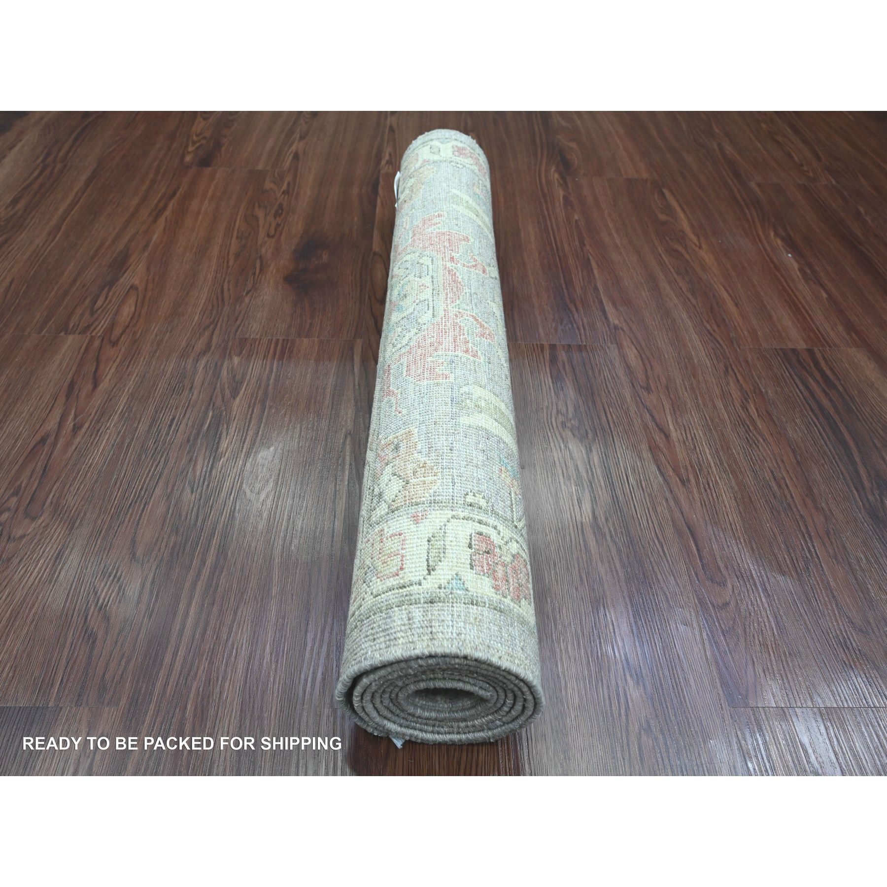 2'6"x6' Cloud Gray, Peshawar with Heriz All Over Design, High Mountain Wool, Densely Woven, Hand Knotted, Runner, Oriental Rug Sh89992