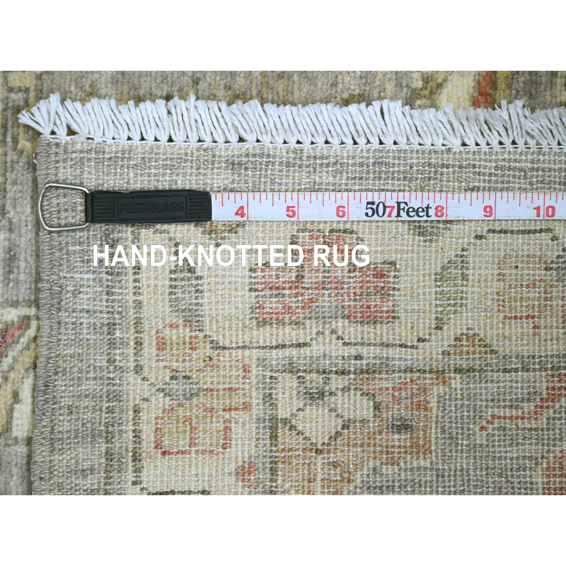 2'6"x6' Cloud Gray, Peshawar with Heriz All Over Design, High Mountain Wool, Densely Woven, Hand Knotted, Runner, Oriental Rug Sh89992