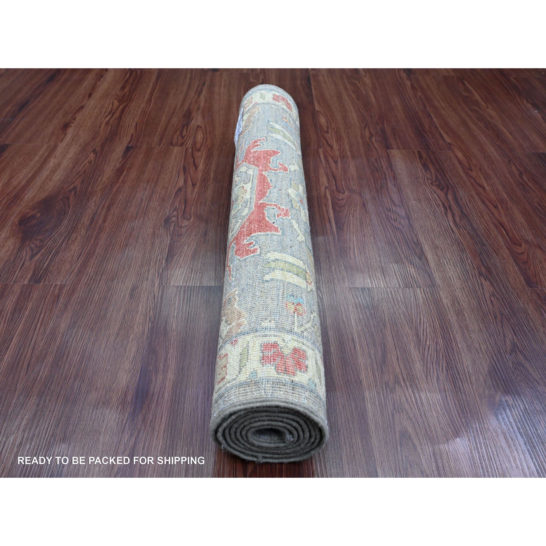 2'6"x6' Spanish Gray, Peshawar with Heriz All Over Design, Densely Woven, Hand Knotted, High Mountain Wool, Runner, Oriental Rug Sh89995