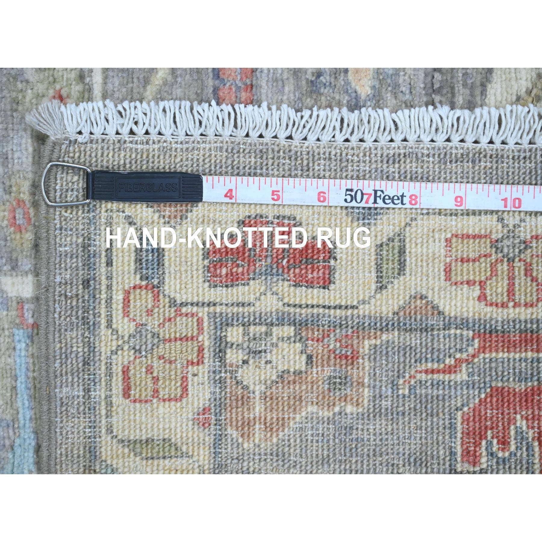 2'6"x6' Spanish Gray, Peshawar with Heriz All Over Design, Densely Woven, Hand Knotted, High Mountain Wool, Runner, Oriental Rug Sh89995