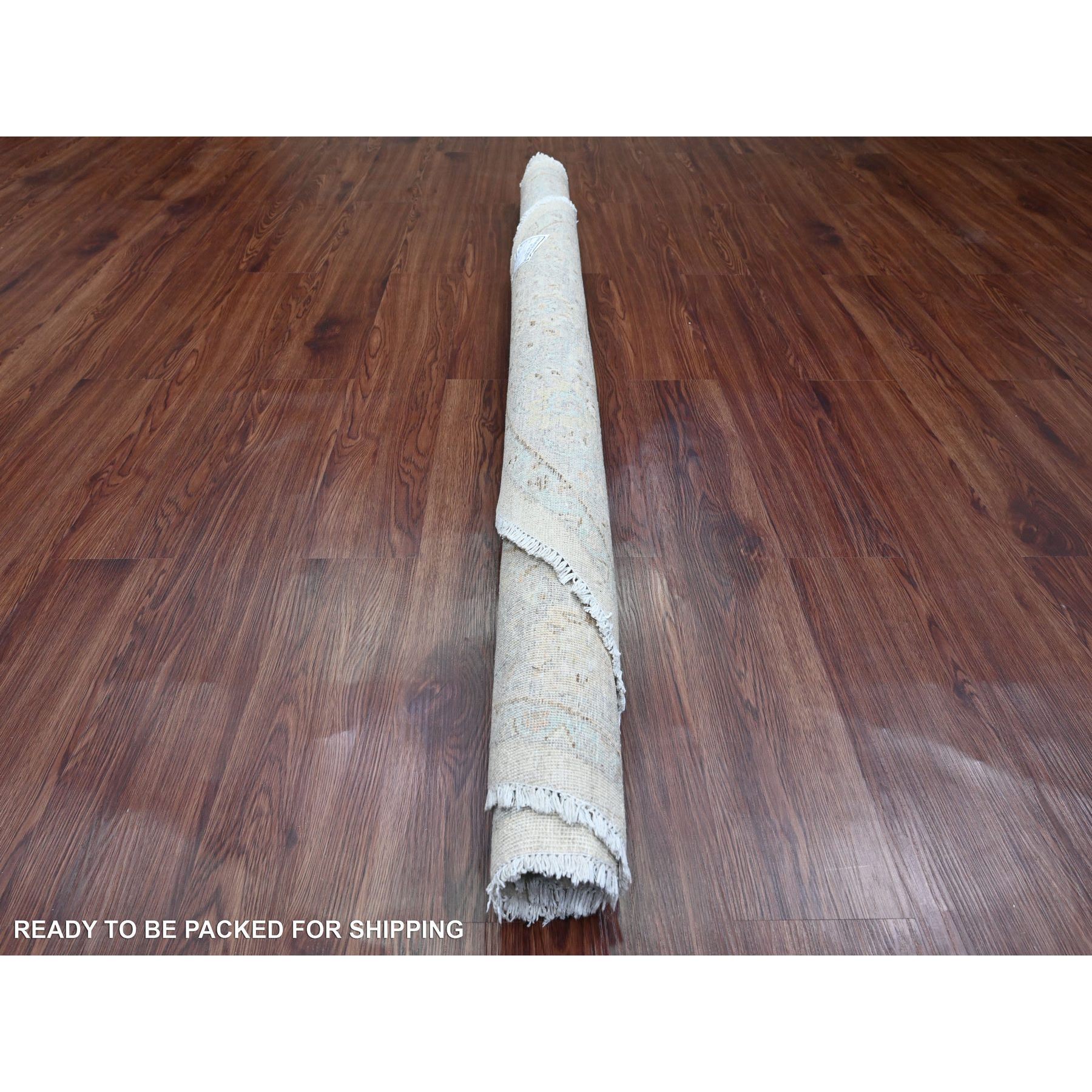 5'9"x5'9" Cascading White, Washed Out Peshawar with Heriz All Over Design, Densely Woven, High Mountain Wool, Hand Knotted, Round, Oriental Rug Sh89996