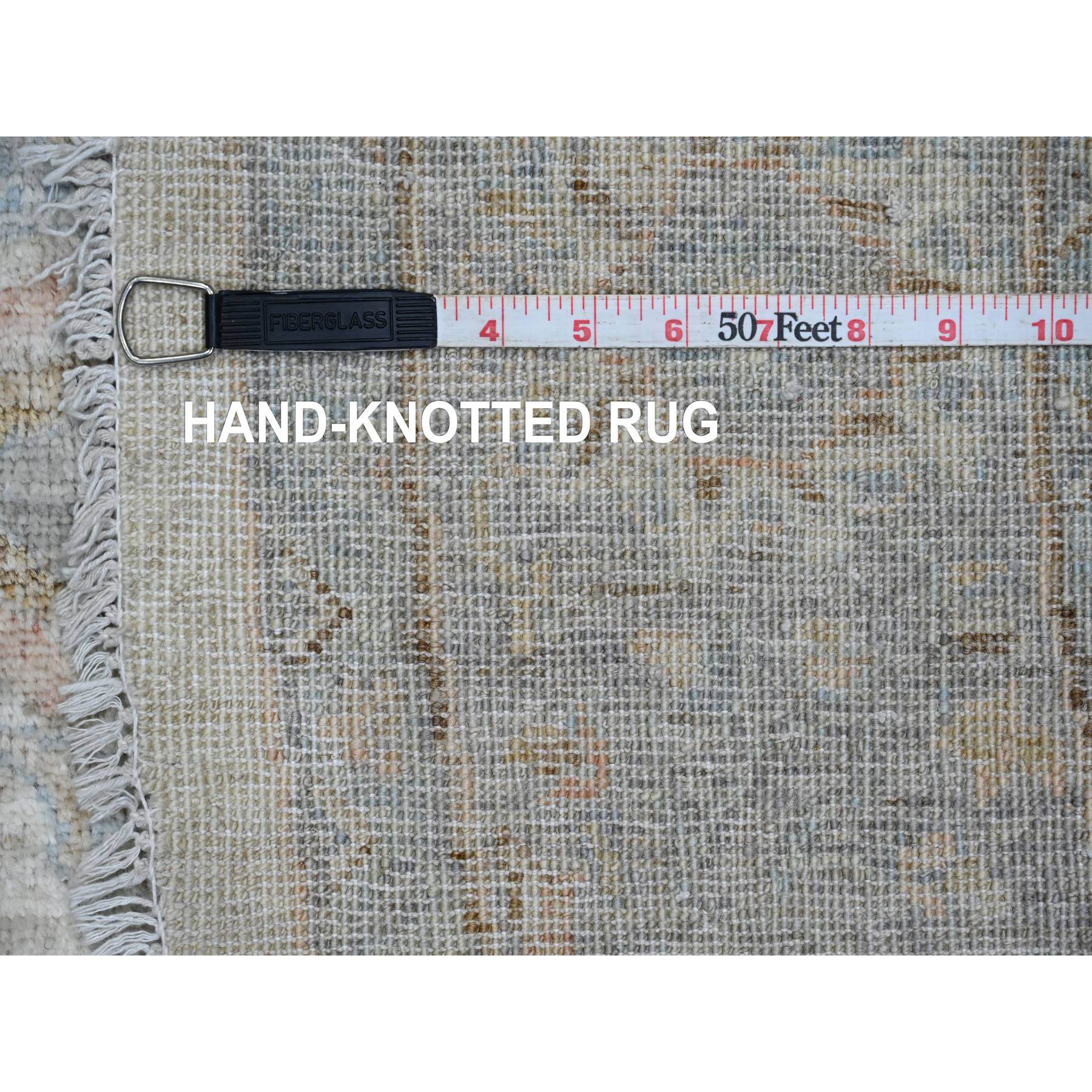 5'9"x5'9" Cascading White, Washed Out Peshawar with Heriz All Over Design, Densely Woven, High Mountain Wool, Hand Knotted, Round, Oriental Rug Sh89996