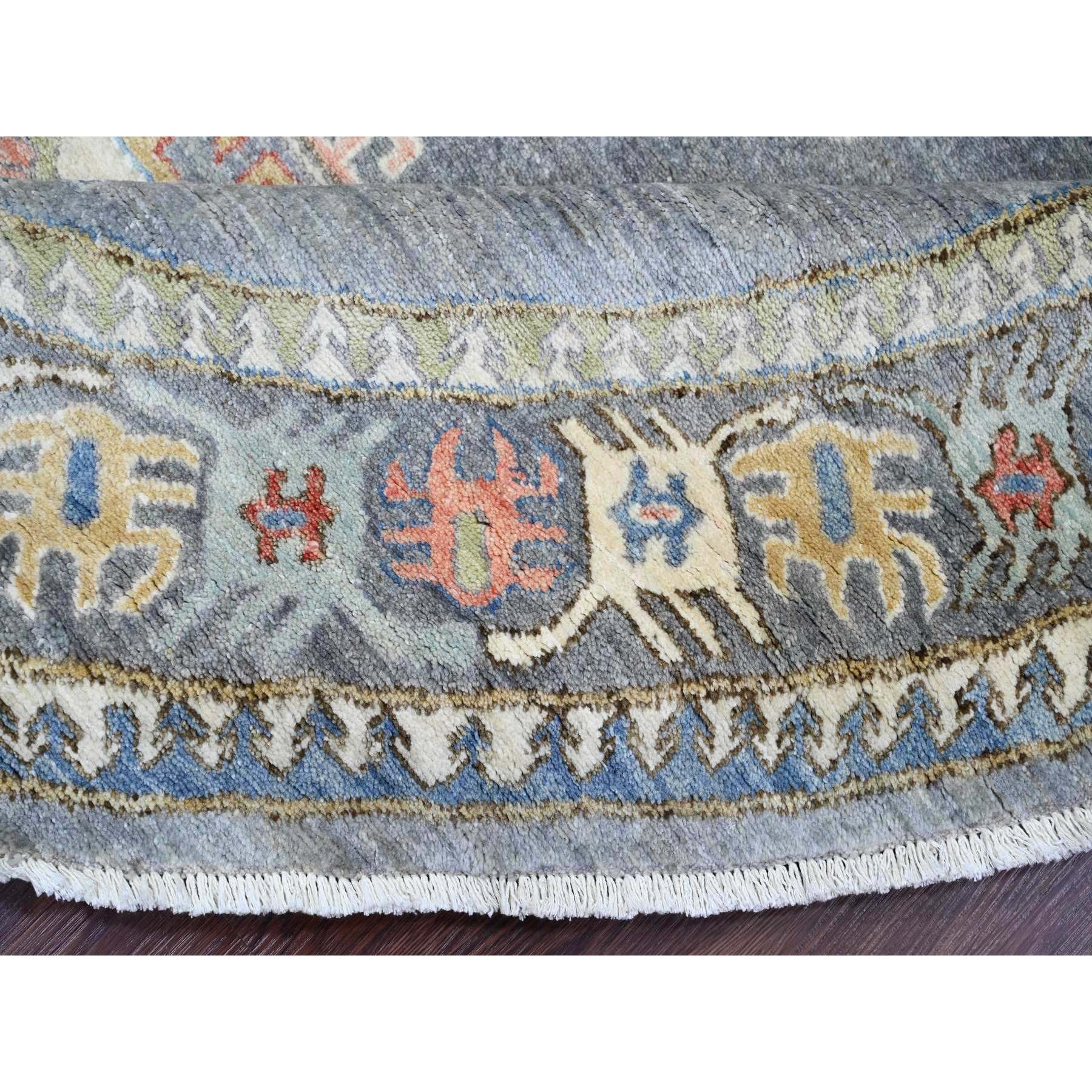 8'x8' Misty Gray, Peshawar with Antique Caucasian Influence Design, Hand Knotted, 100% Wool, Densely Woven, Round, Oriental Rug Sh89997