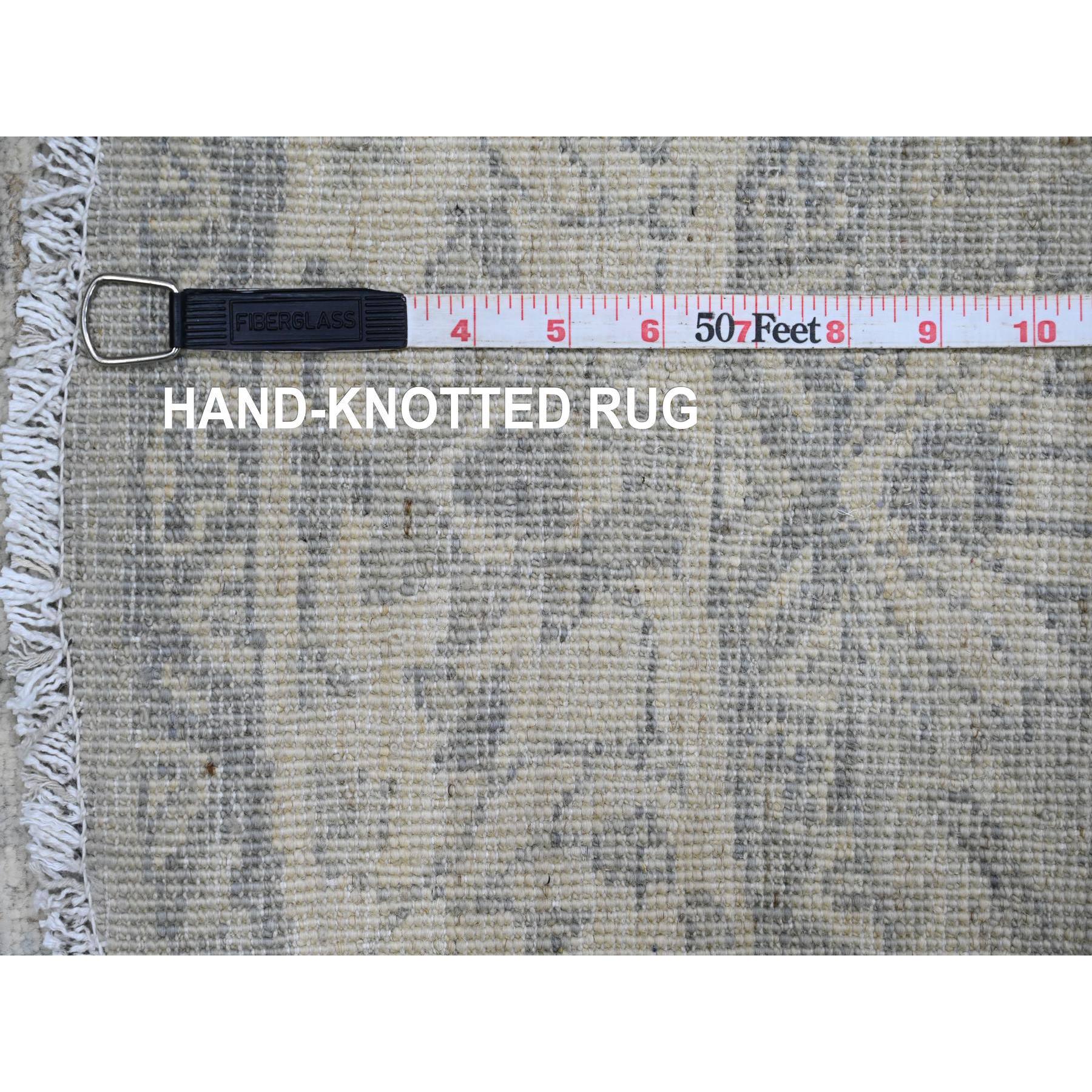 4'x4' Spanish Gray, Washed Out, Afghan Peshawar with Heriz All Over Design, Hand Knotted, 100% Wool, Densely Woven, Round, Oriental Rug Sh89998