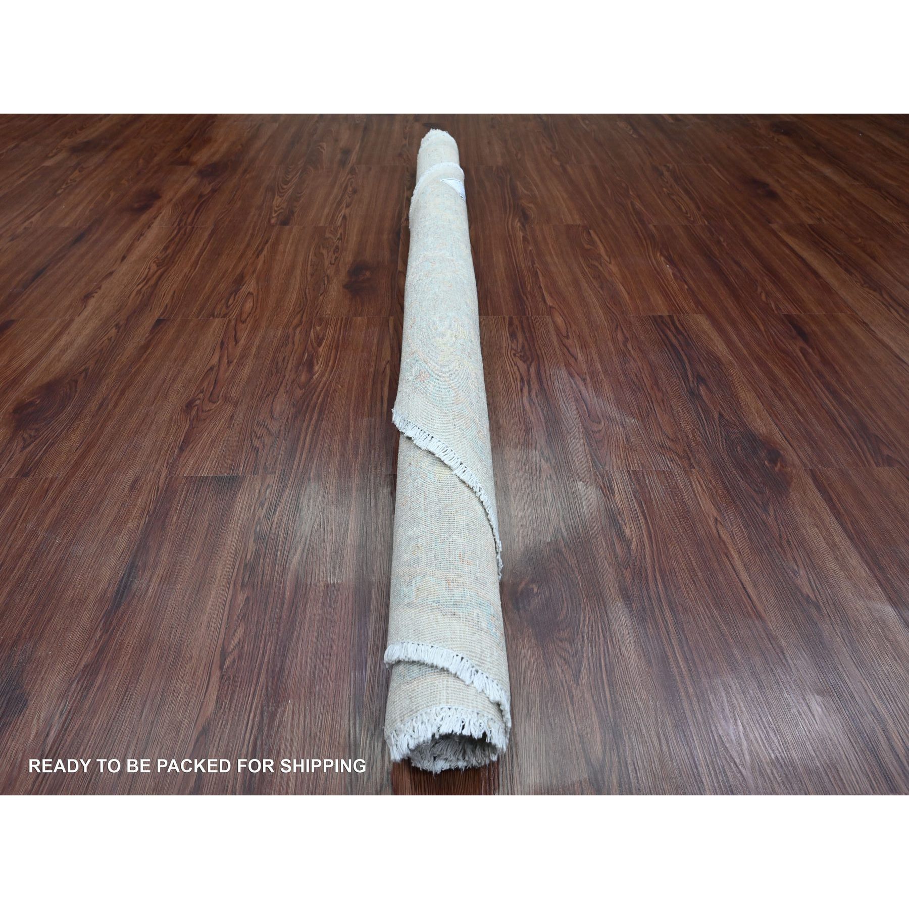 5'9"x5'9" Cascading White, Washed Out Peshawar with Heriz All Over Design, High Mountain Wool, Densely Woven, Hand Knotted, Round, Oriental Rug Sh89999