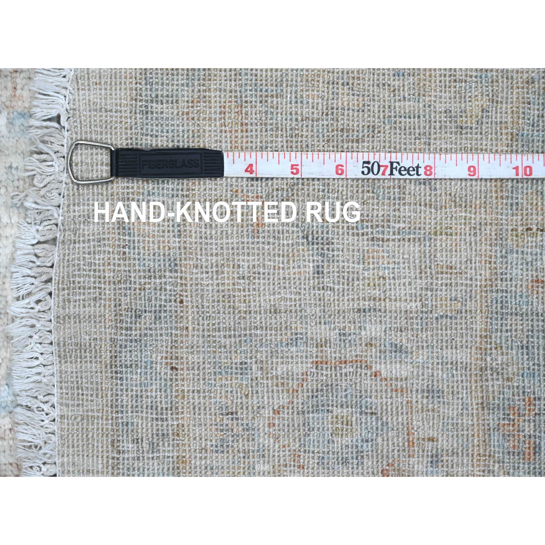 5'9"x5'9" Cascading White, Washed Out Peshawar with Heriz All Over Design, High Mountain Wool, Densely Woven, Hand Knotted, Round, Oriental Rug Sh89999