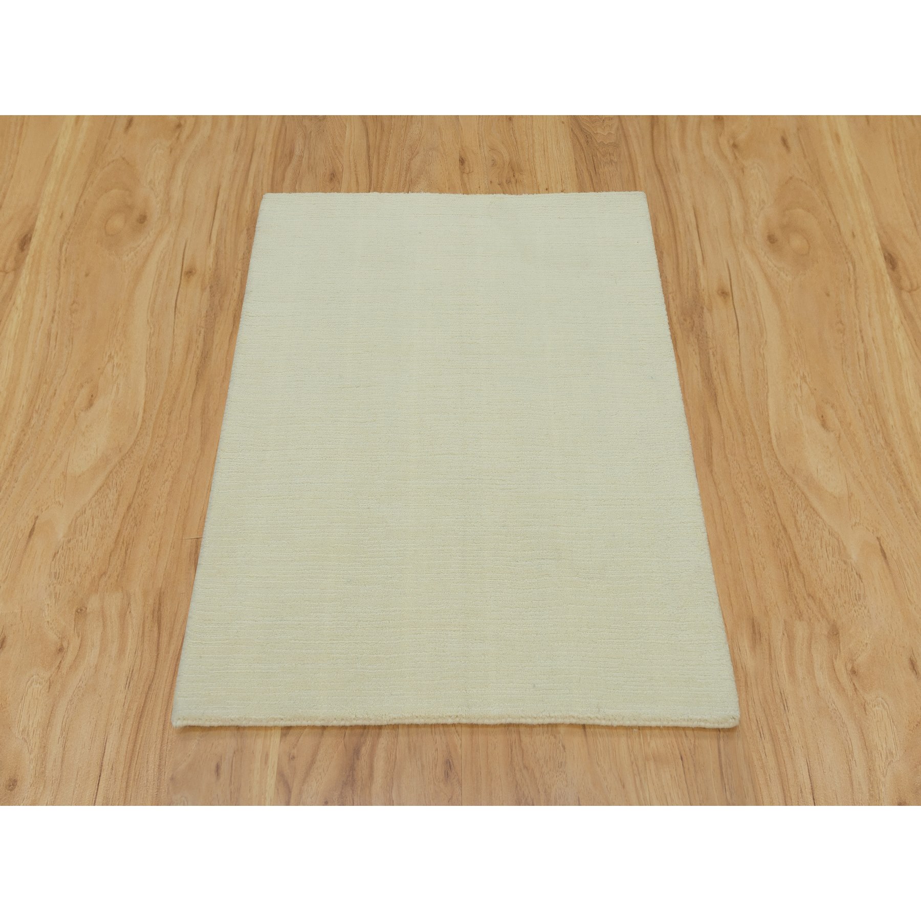 2'x3' Photon White, Thick and Plush, Modern Plain Loom Knotted Wool and Plant Based Silk, Mat Oriental Rug Sh90174