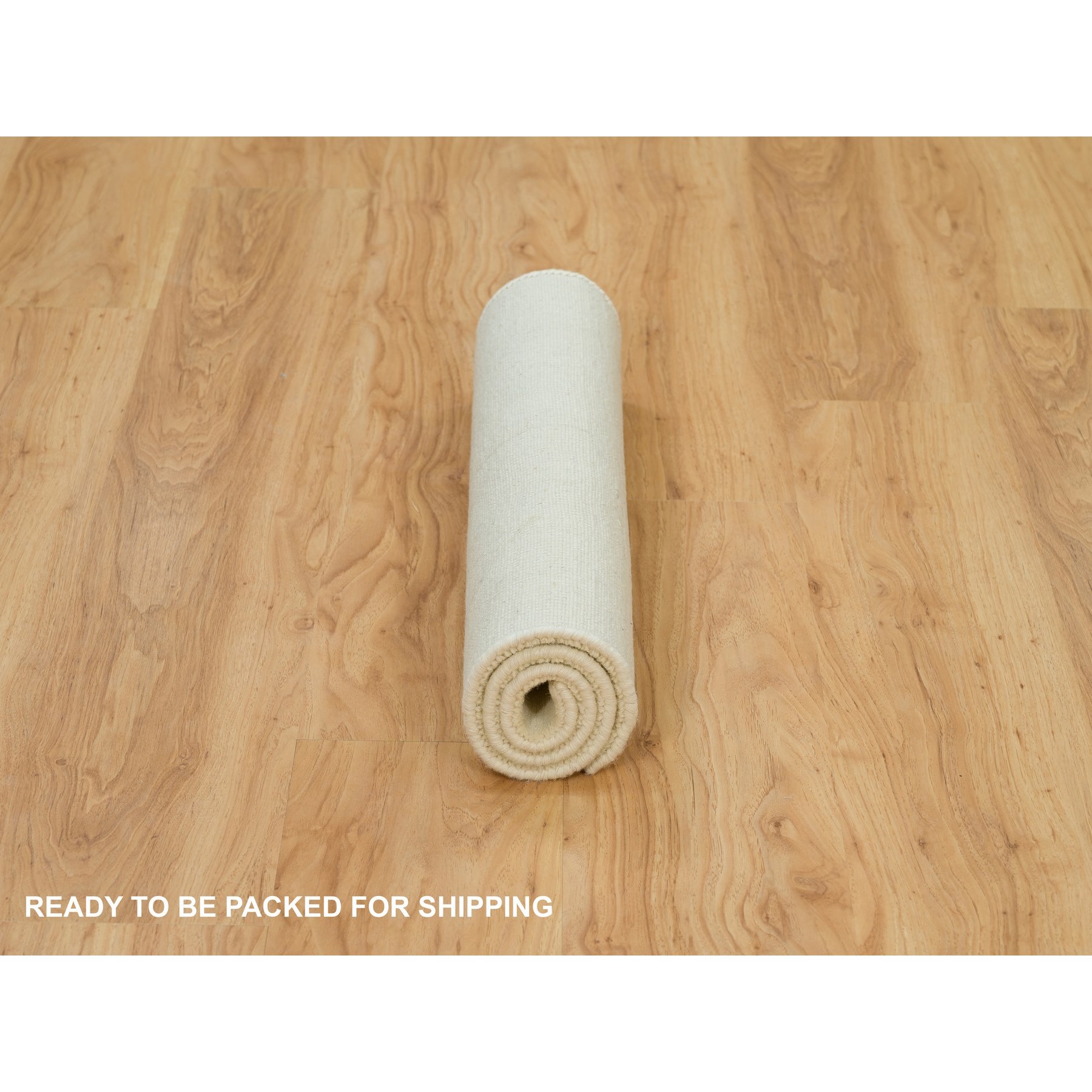 2'x3' Photon White, Thick and Plush, Modern Plain Loom Knotted Wool and Plant Based Silk, Mat Oriental Rug Sh90174