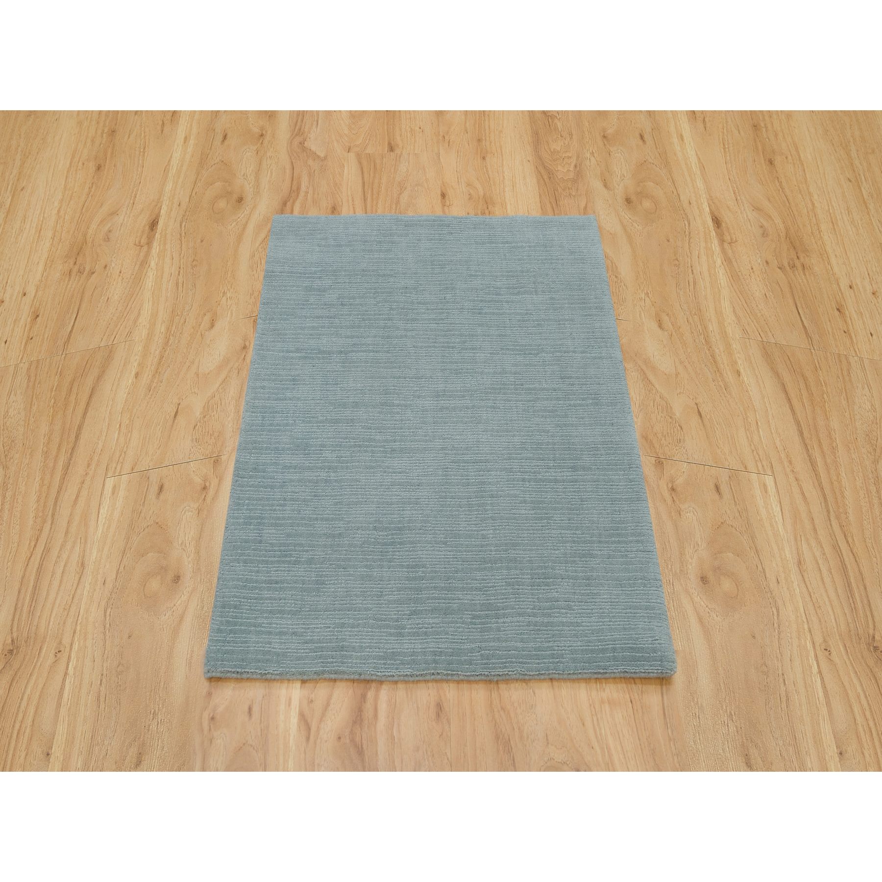 2'x3'1" Stormcloud Gray, Thick and Plush Plain Loom Knotted, Wool and Plant Based Silk, Mat Oriental Rug Sh90175