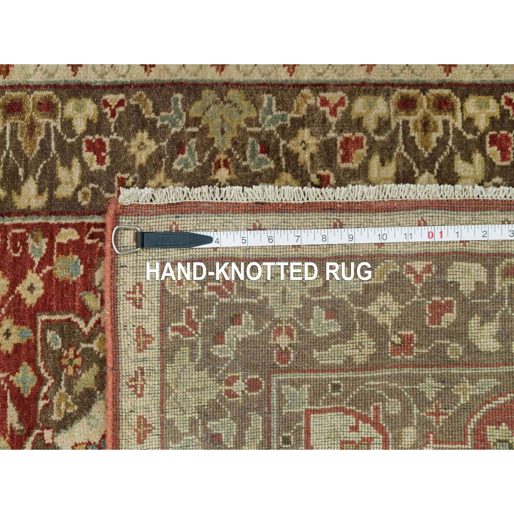 2'7"x12'4" Upsdell Red with Kobicha Brown, Soft Pile, Natural Dyes, Antique All Wool Tabriz Haji Jalili Rug, Hand Knotted, Fine Weave, Runner Oriental Rug Sh90282