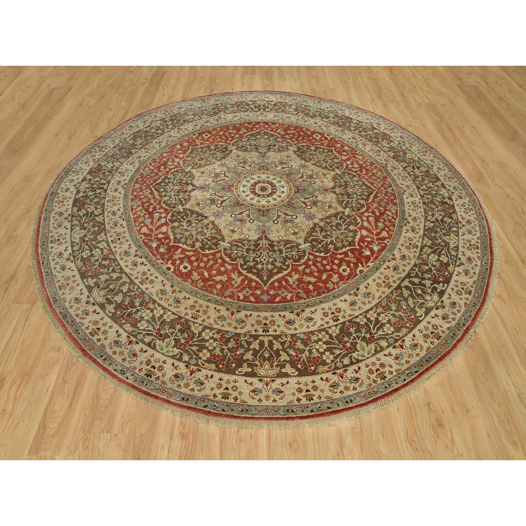 10'x10' Rufous Red, Hand Knotted Tabriz Antique and Haji Jalili Design, Organic Wool, Plush Pile, Vegetable Dyes, Round Oriental Fine Weave Rug Sh90287