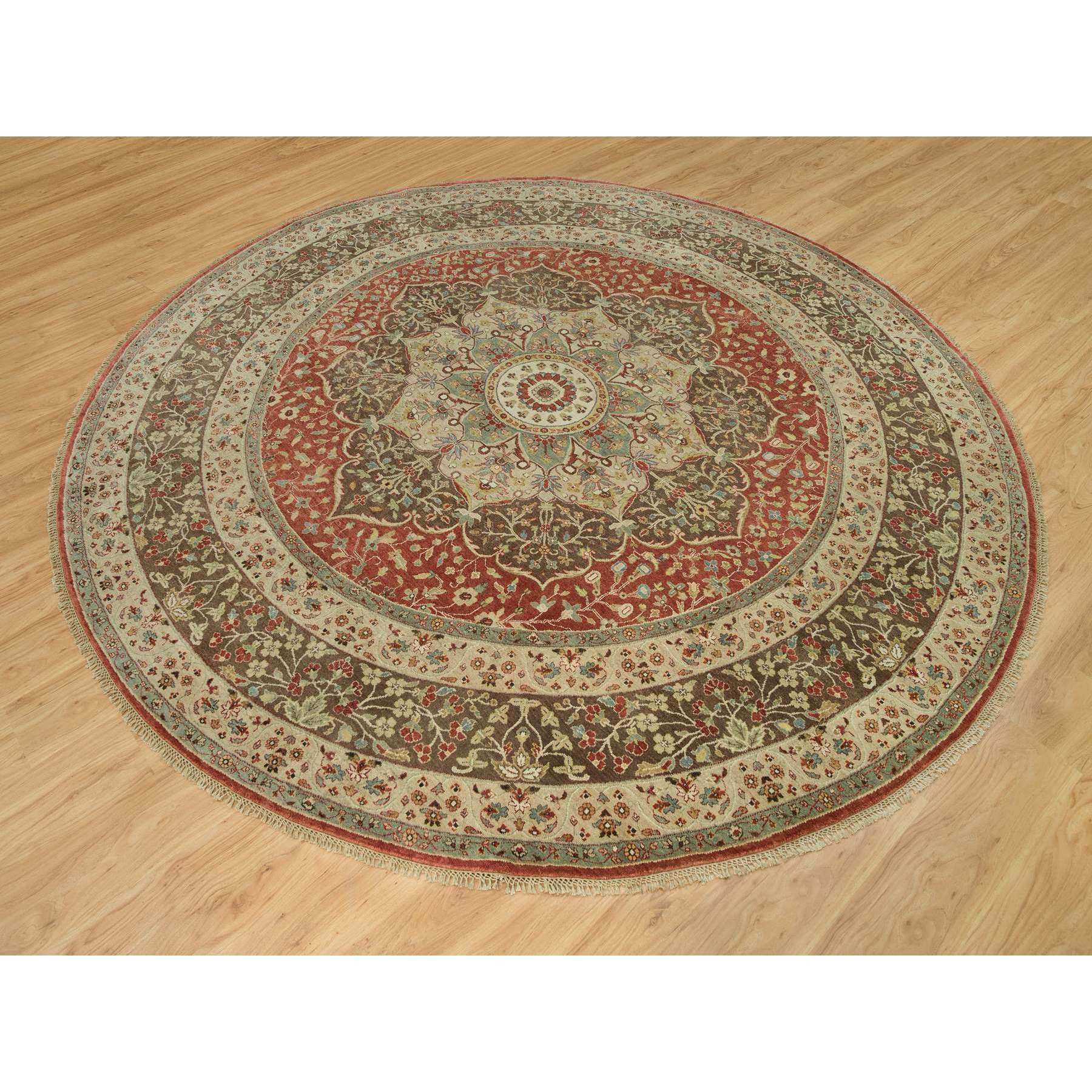 10'x10' Rufous Red, Hand Knotted Tabriz Antique and Haji Jalili Design, Organic Wool, Plush Pile, Vegetable Dyes, Round Oriental Fine Weave Rug Sh90287
