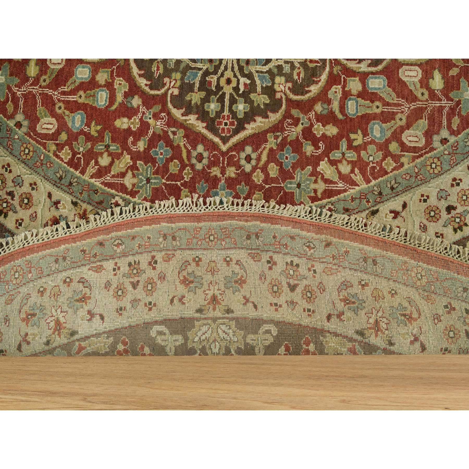 10'x10' Rufous Red, Hand Knotted Tabriz Antique and Haji Jalili Design, Organic Wool, Plush Pile, Vegetable Dyes, Round Oriental Fine Weave Rug Sh90287