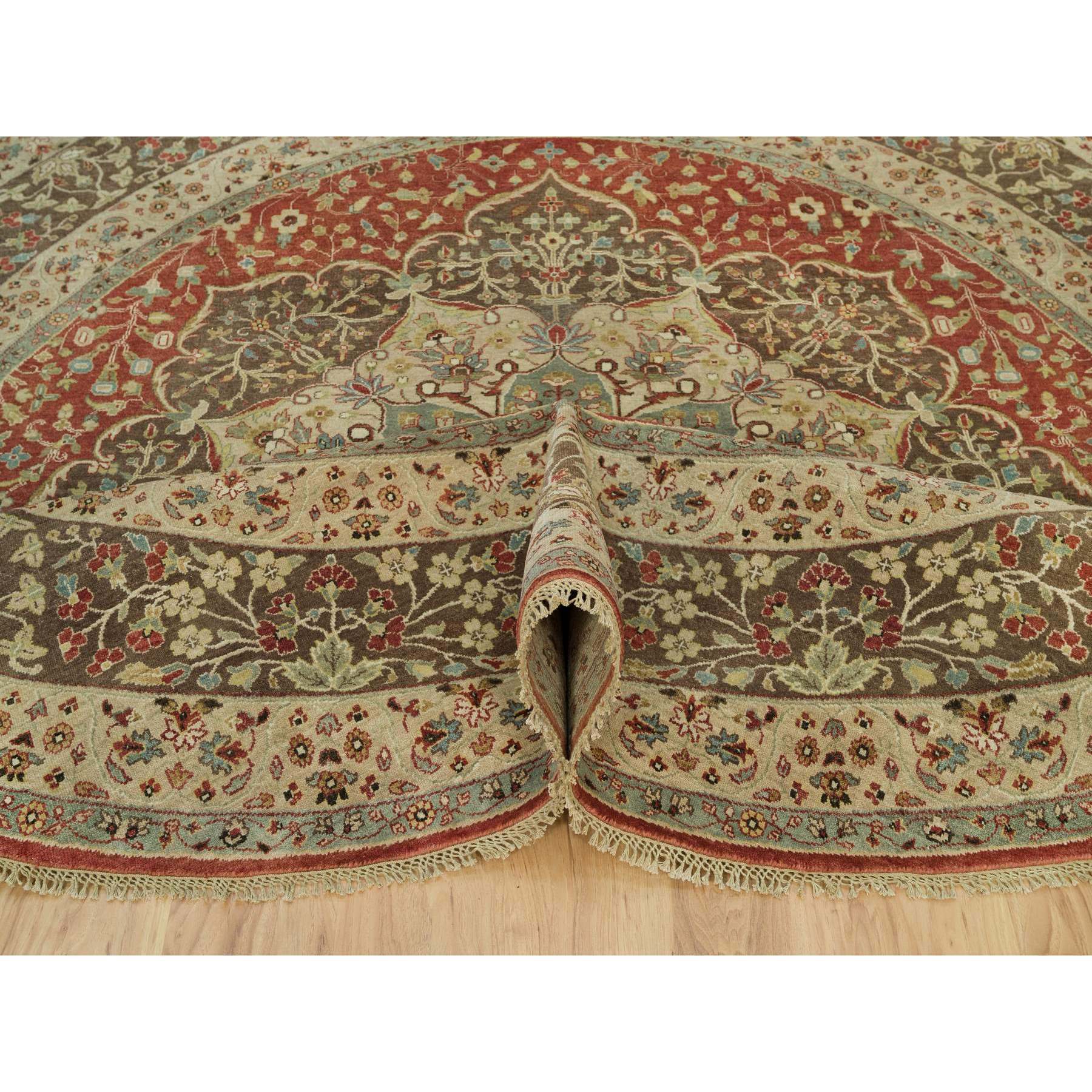10'x10' Rufous Red, Hand Knotted Tabriz Antique and Haji Jalili Design, Organic Wool, Plush Pile, Vegetable Dyes, Round Oriental Fine Weave Rug Sh90287