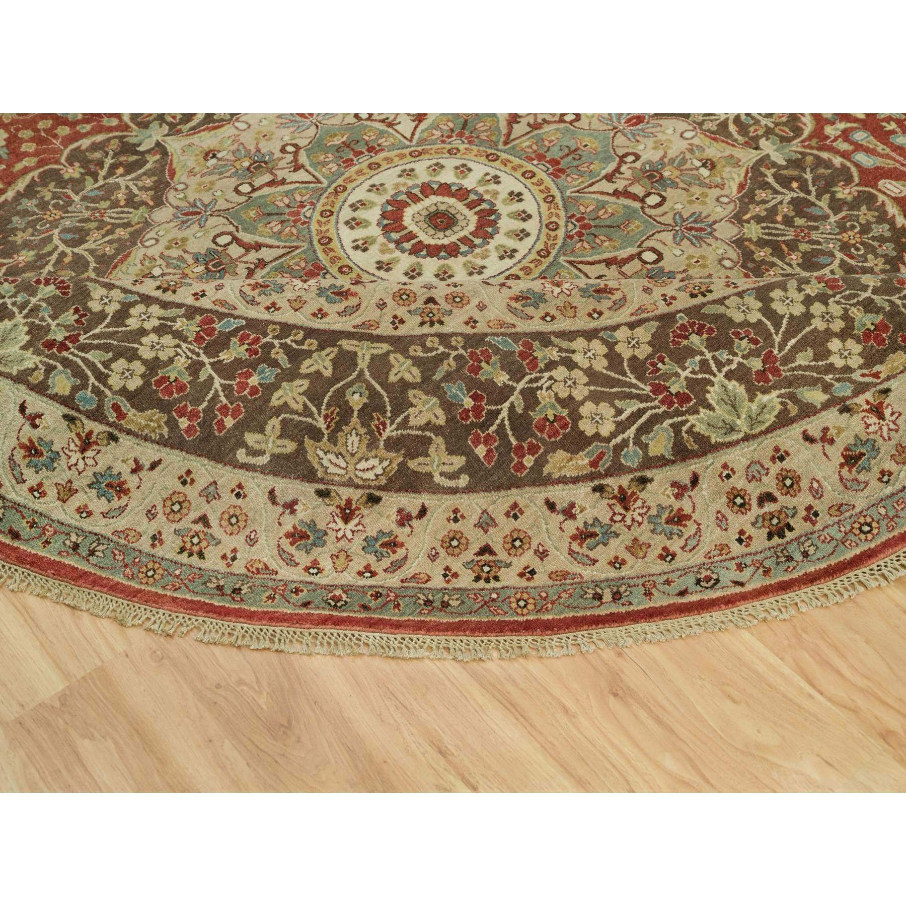 10'x10' Rufous Red, Hand Knotted Tabriz Antique and Haji Jalili Design, Organic Wool, Plush Pile, Vegetable Dyes, Round Oriental Fine Weave Rug Sh90287