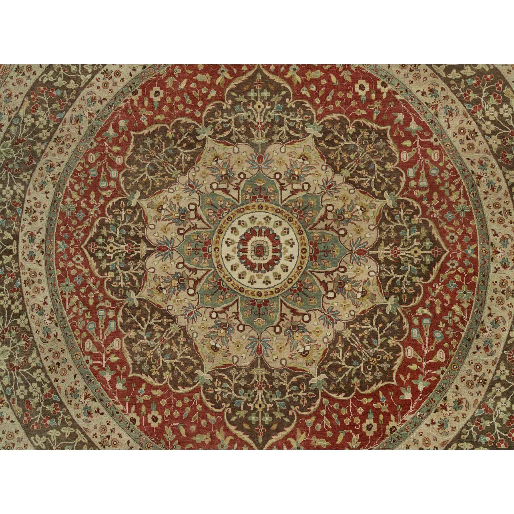 10'x10' Rufous Red, Hand Knotted Tabriz Antique and Haji Jalili Design, Organic Wool, Plush Pile, Vegetable Dyes, Round Oriental Fine Weave Rug Sh90287