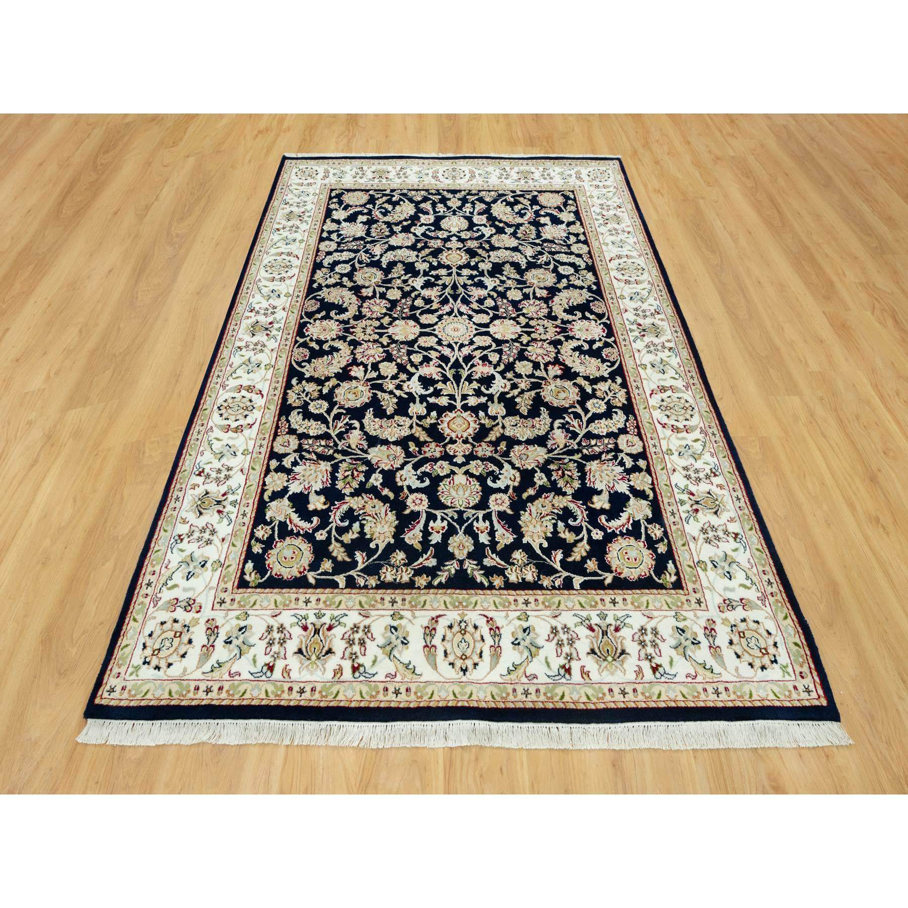 6'1"x8'10" Big Stone Blue, Nain With All Over Flower Design, Hand Knotted High Quality Wool, Denser Weave, Oriental 250 KPSI Rug Sh90612