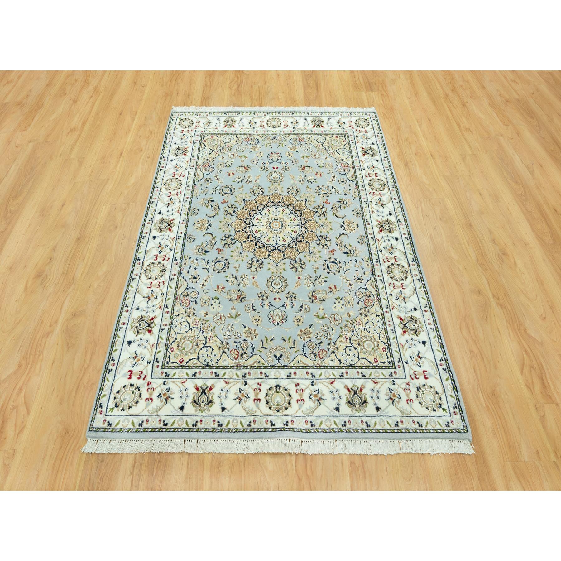 5'x6'9" Brittany Blue, Nain with Center Medallion Flower Design, 250 KPSI, Natural Wool, Hand Knotted, Denser Weave Oriental Rug Sh90620