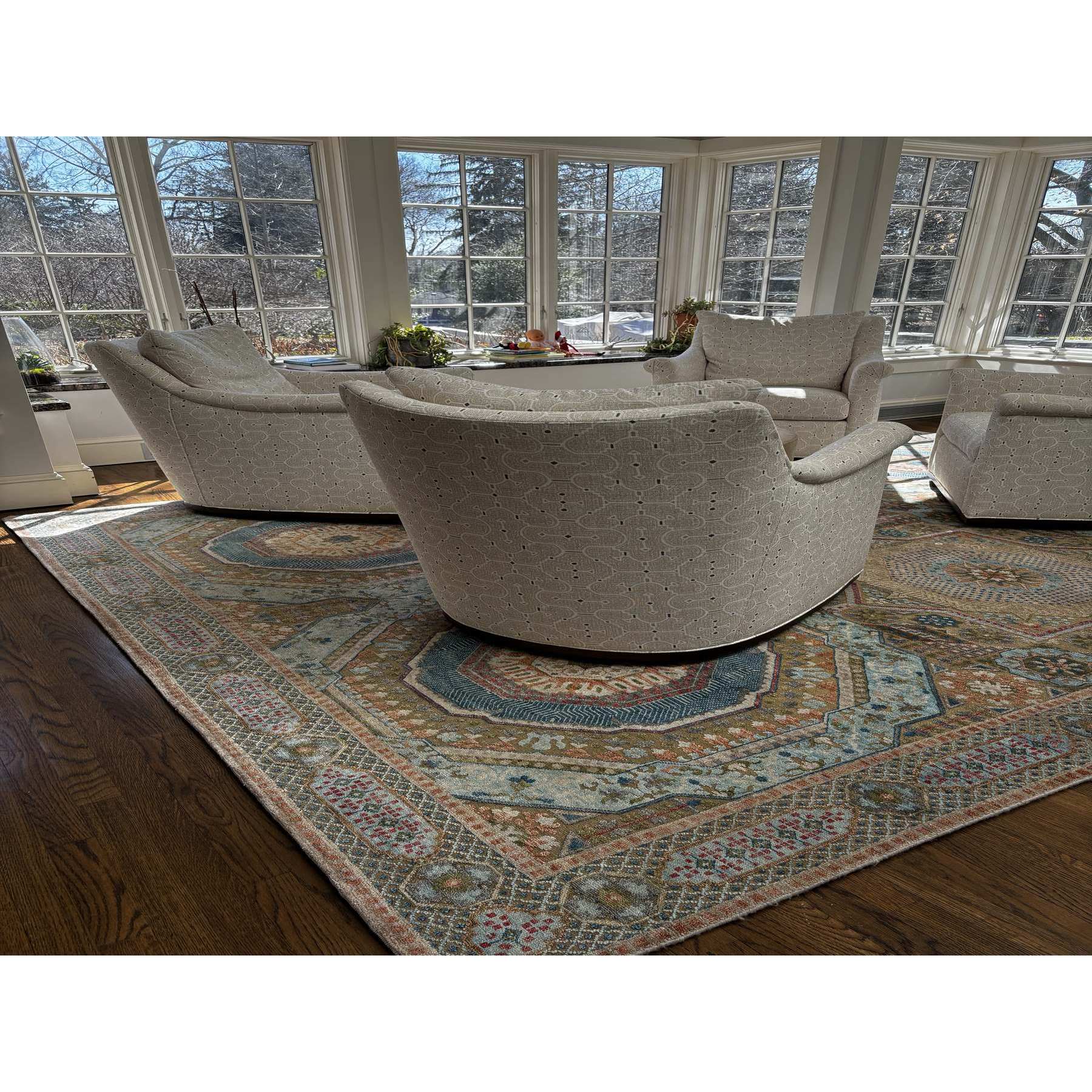 11'6"x18'1" Edamame Brown, Mamluk Design with Geometric Medallions, Textured Wool and Silk, Hand Knotted Oriental Oversized Rug Sh90689