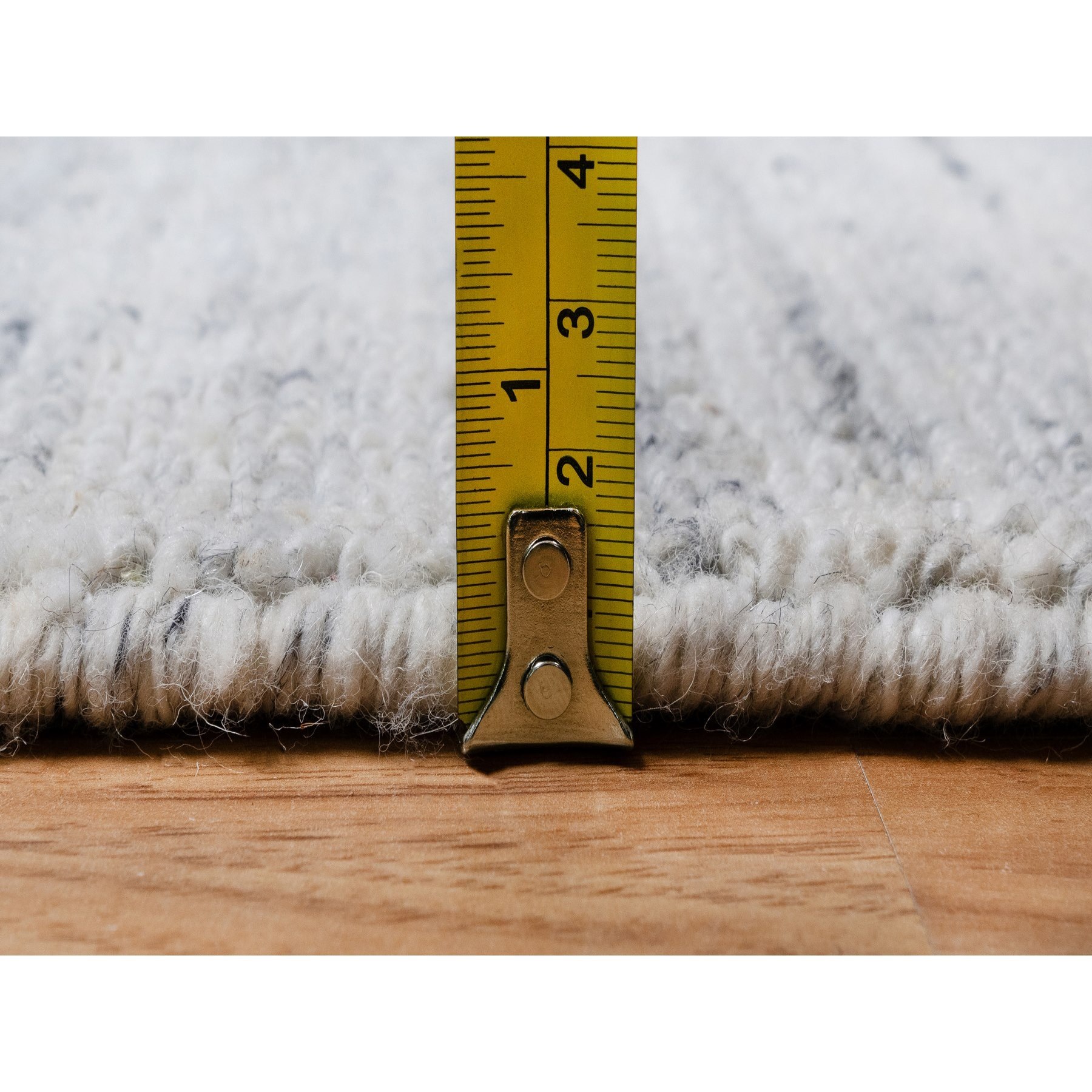 2'x3' Cloud Gray, Modern Striae Design, Tone on Tone, Thick and Plush, Pure Wool, Hand Loomed, Mat, Oriental Rug Sh90787