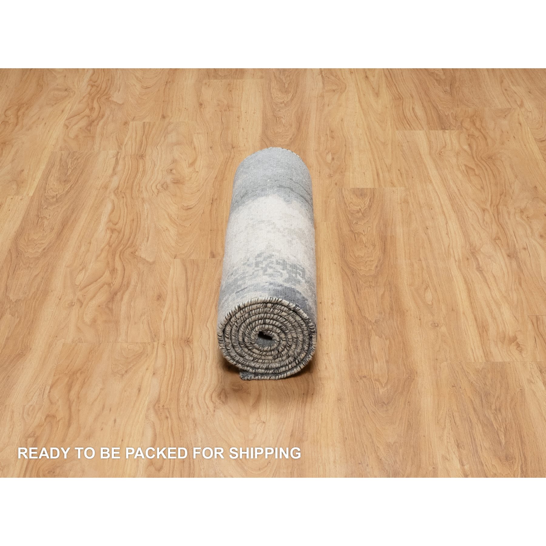 2'6"x8' Charcoal Black with Pearl White, Abstract Design, Hand Knotted, Soft to Touch, Wool and Silk, Runner Oriental Rug Sh90810