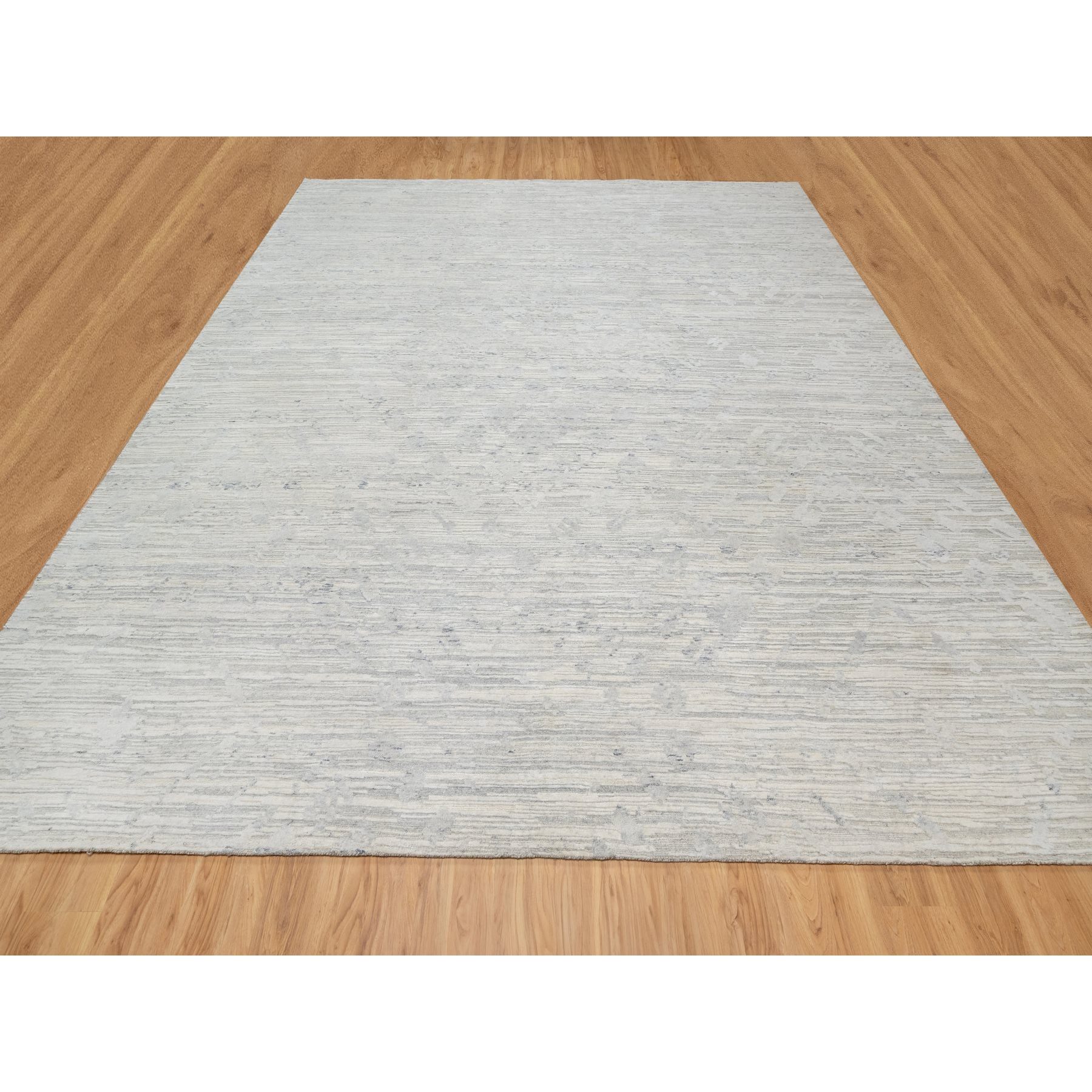 12'1"x12'1" Platinum Gray, Modern Design, Hand Spun, Undyed Natural Wool, Cut and Loop Pile, Hand Knotted, Square, Oriental Rug Sh90850