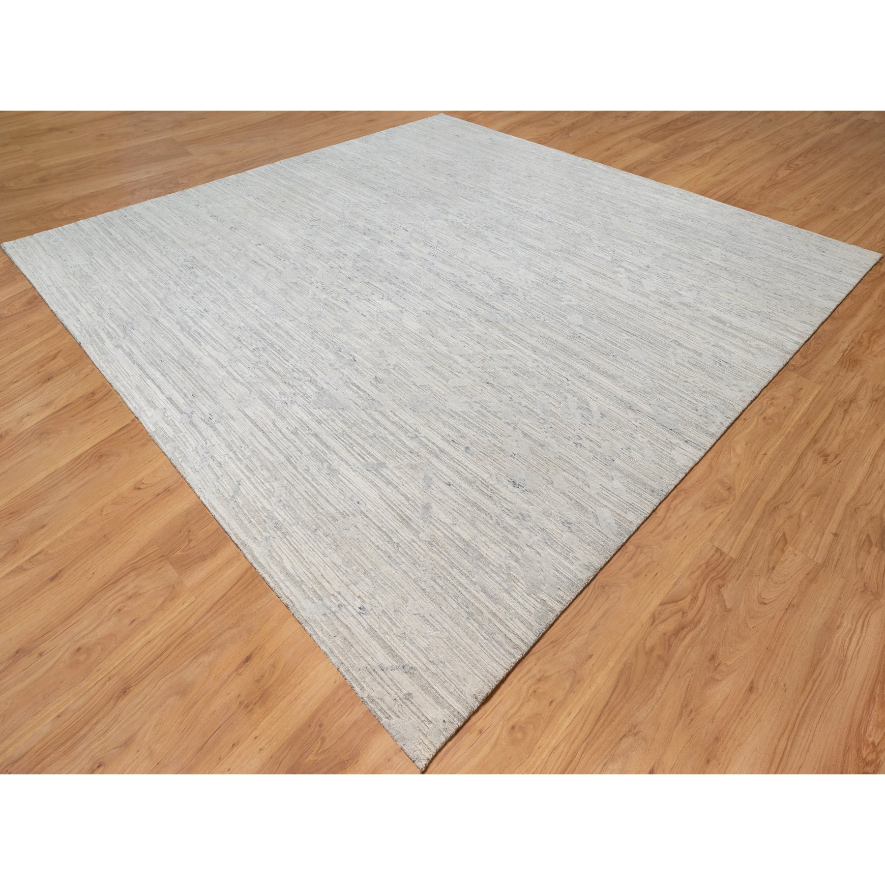 12'1"x12'1" Platinum Gray, Modern Design, Hand Spun, Undyed Natural Wool, Cut and Loop Pile, Hand Knotted, Square, Oriental Rug Sh90850