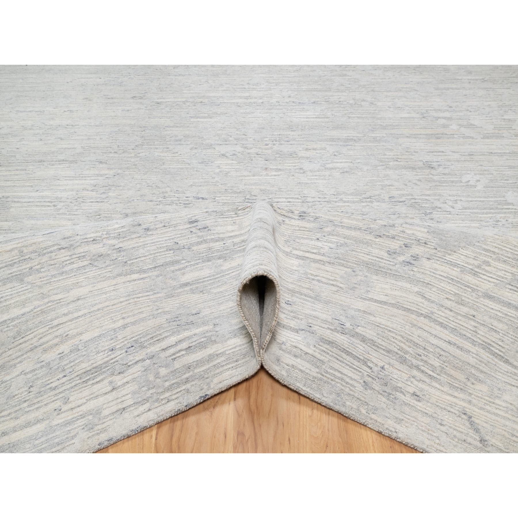 12'1"x12'1" Platinum Gray, Modern Design, Hand Spun, Undyed Natural Wool, Cut and Loop Pile, Hand Knotted, Square, Oriental Rug Sh90850