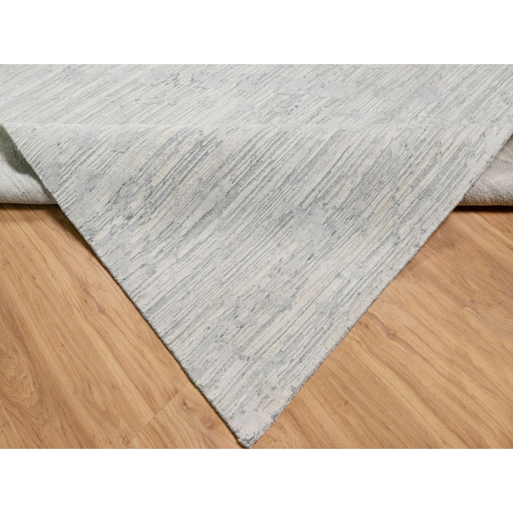 12'1"x12'1" Platinum Gray, Modern Design, Hand Spun, Undyed Natural Wool, Cut and Loop Pile, Hand Knotted, Square, Oriental Rug Sh90850