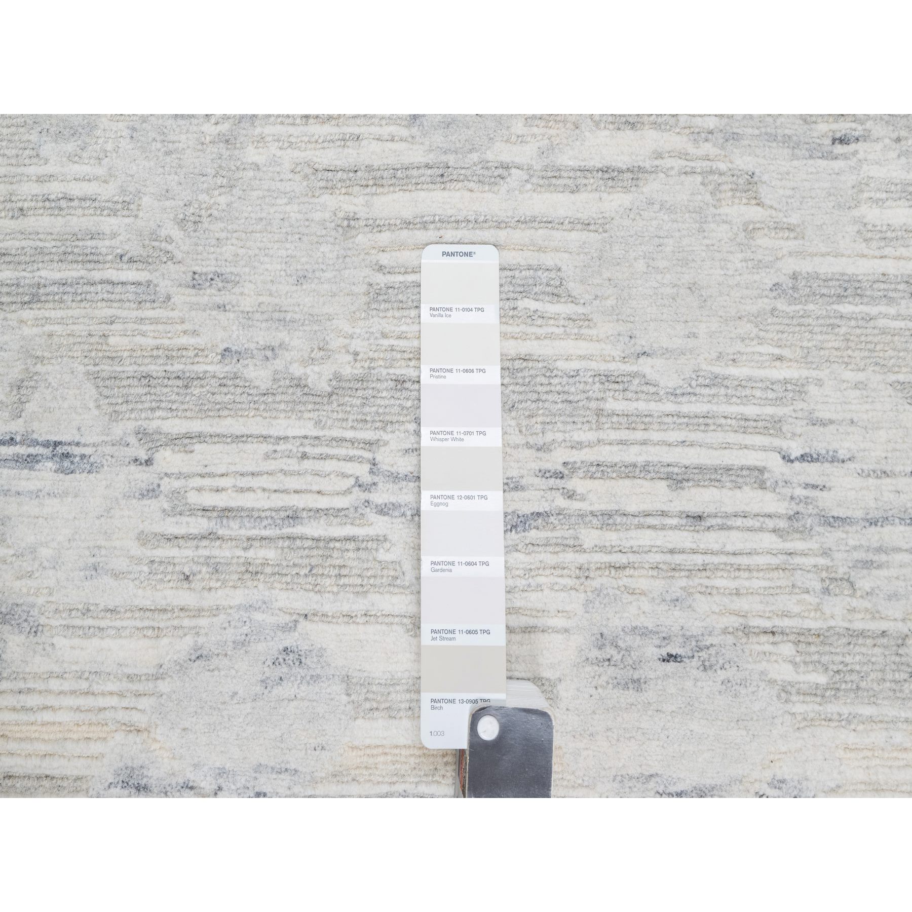 12'1"x12'1" Platinum Gray, Modern Design, Hand Spun, Undyed Natural Wool, Cut and Loop Pile, Hand Knotted, Square, Oriental Rug Sh90850