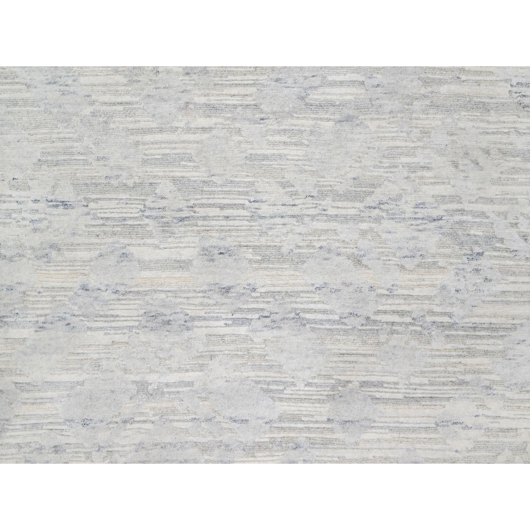12'1"x12'1" Platinum Gray, Modern Design, Hand Spun, Undyed Natural Wool, Cut and Loop Pile, Hand Knotted, Square, Oriental Rug Sh90850