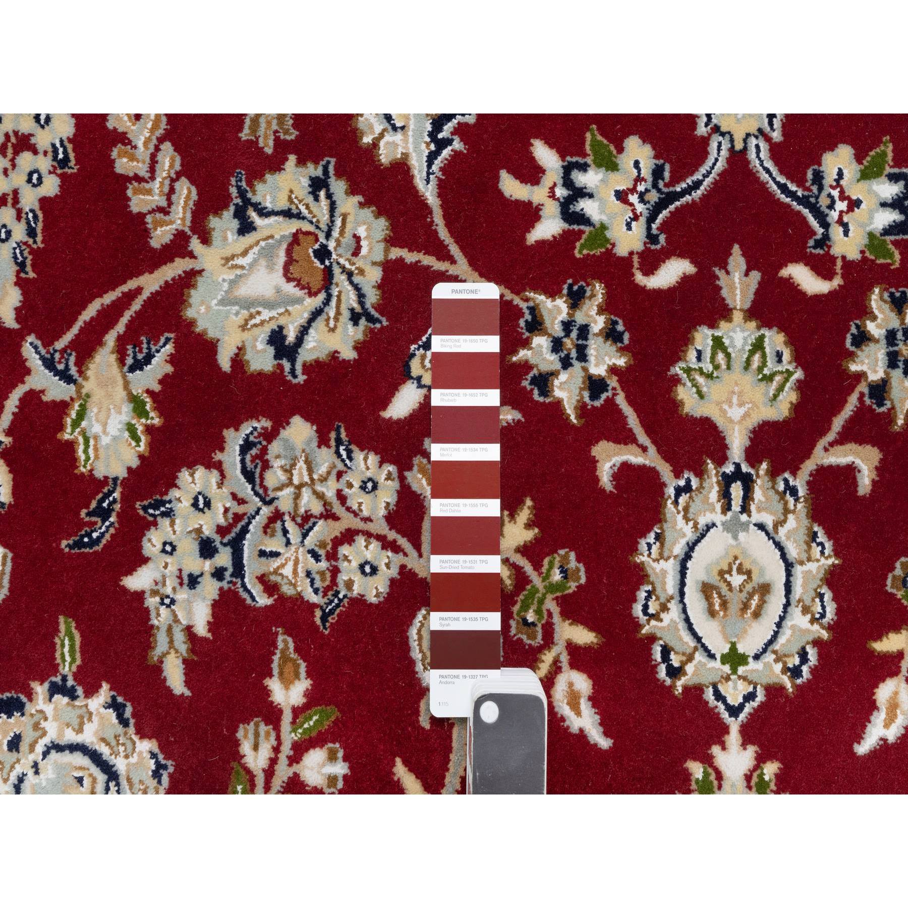 7'10"x10'3" Falu Red, Wool and Silk, 250 KPSI, Nain with Center Medallion Flower Design, Hand Knotted, Oriental Rug Sh90854
