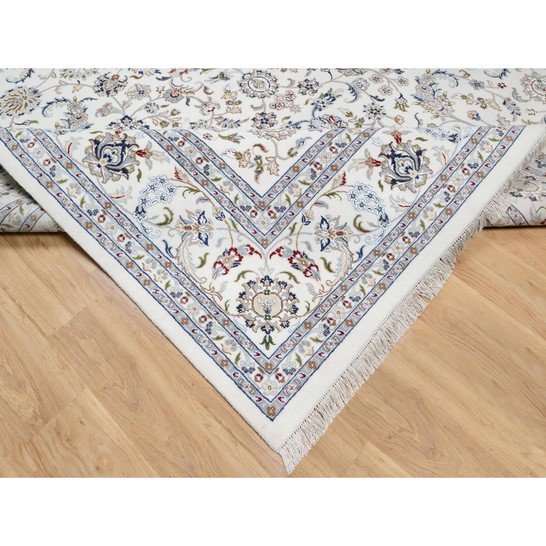 10'x14'2" Vivid White, Wool and Silk, Nain All Over Floral Design, Hand Knotted, 250 KPSI, Oriental Rug Sh90866