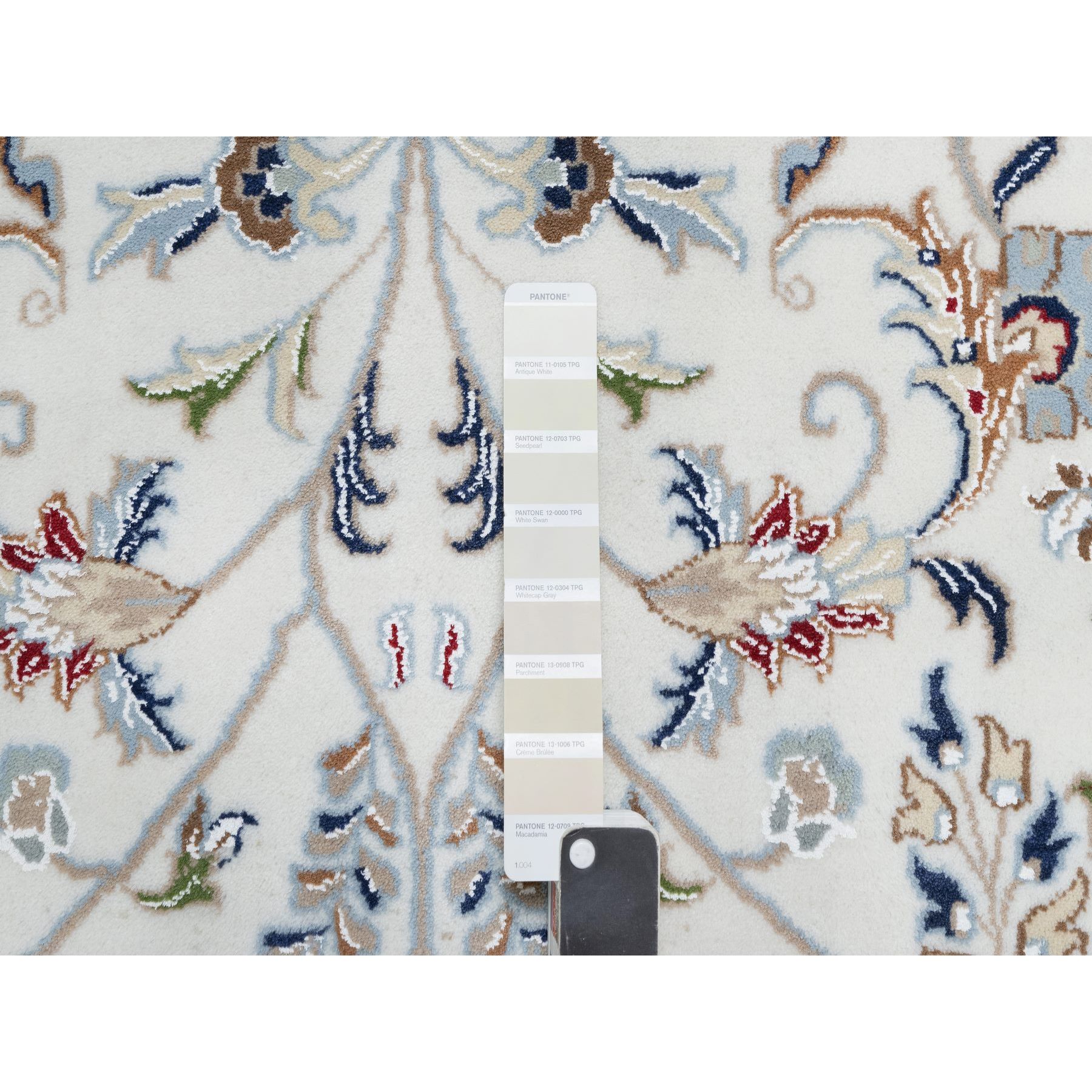 10'x14'2" Vivid White, Wool and Silk, Nain All Over Floral Design, Hand Knotted, 250 KPSI, Oriental Rug Sh90866