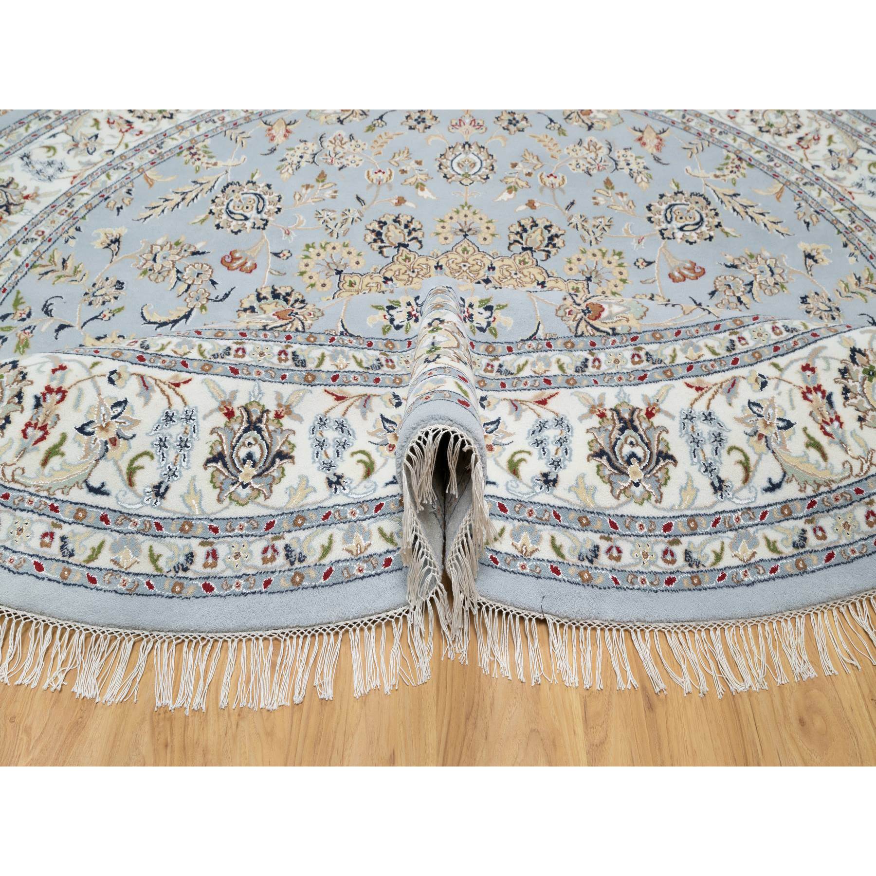 9'x9' Beau Blue, Hand Knotted, Nain with Large Center Medallion, 250 KPSI, Wool and Silk, Round, Oriental Rug Sh90867