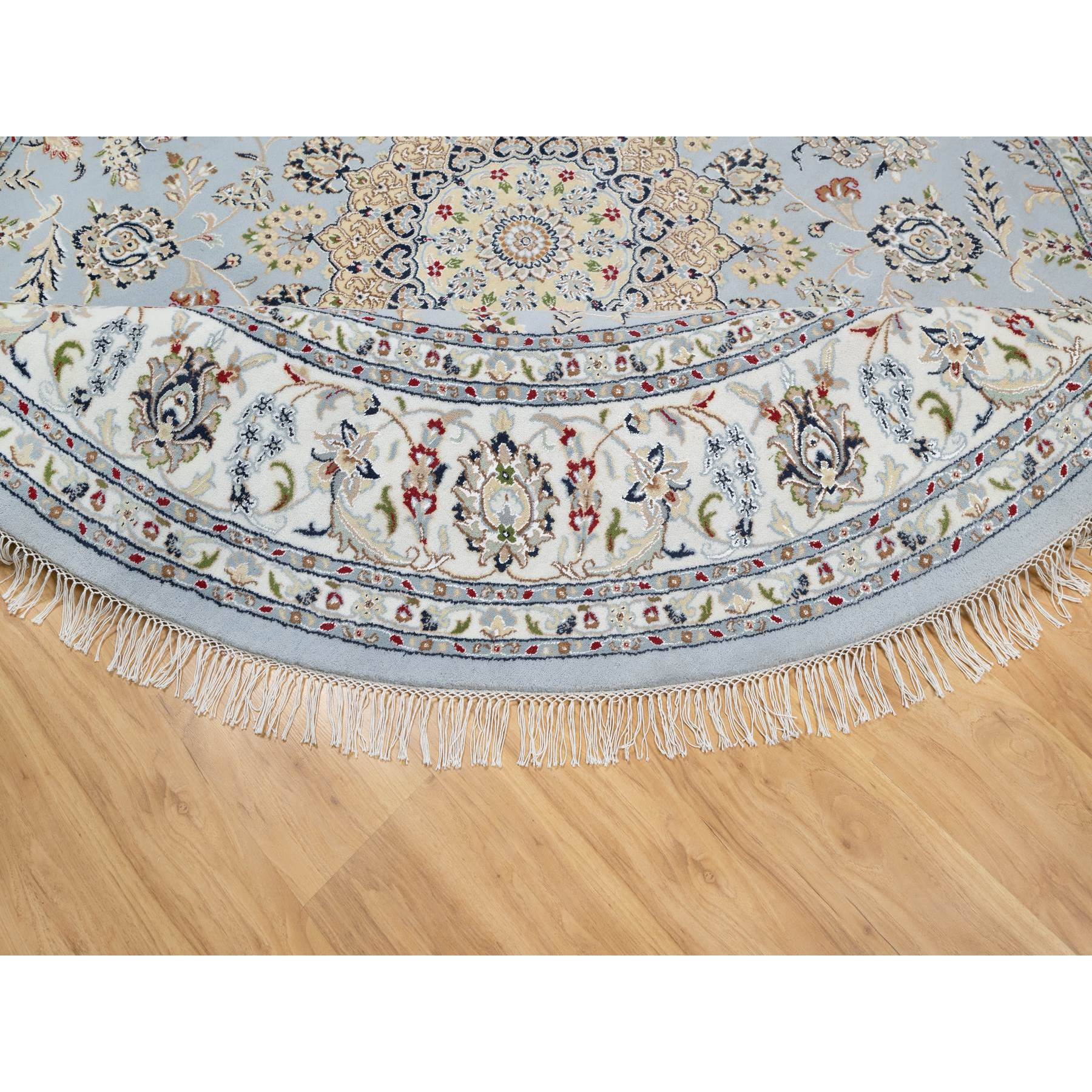 9'x9' Beau Blue, Hand Knotted, Nain with Large Center Medallion, 250 KPSI, Wool and Silk, Round, Oriental Rug Sh90867