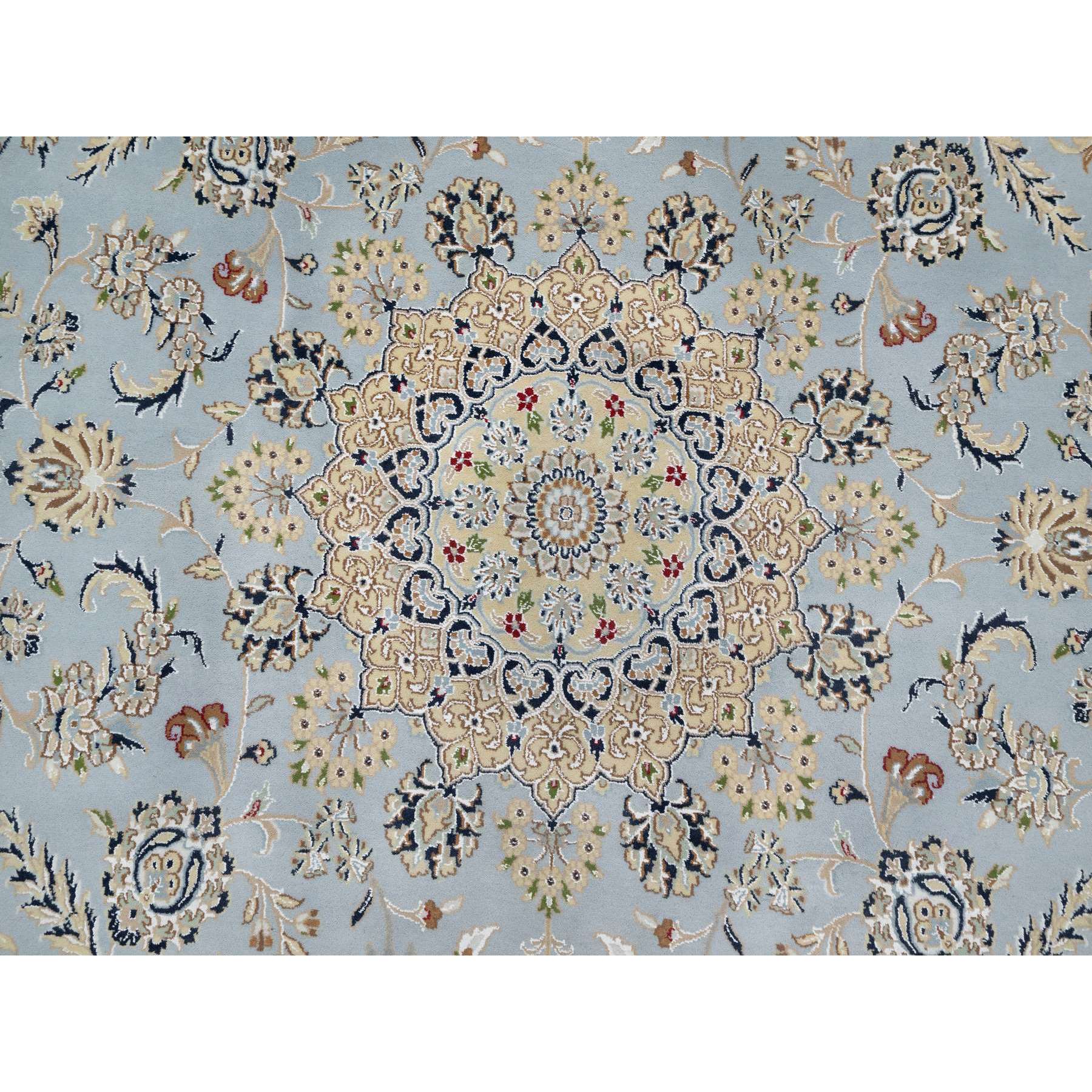 9'x9' Beau Blue, Hand Knotted, Nain with Large Center Medallion, 250 KPSI, Wool and Silk, Round, Oriental Rug Sh90867