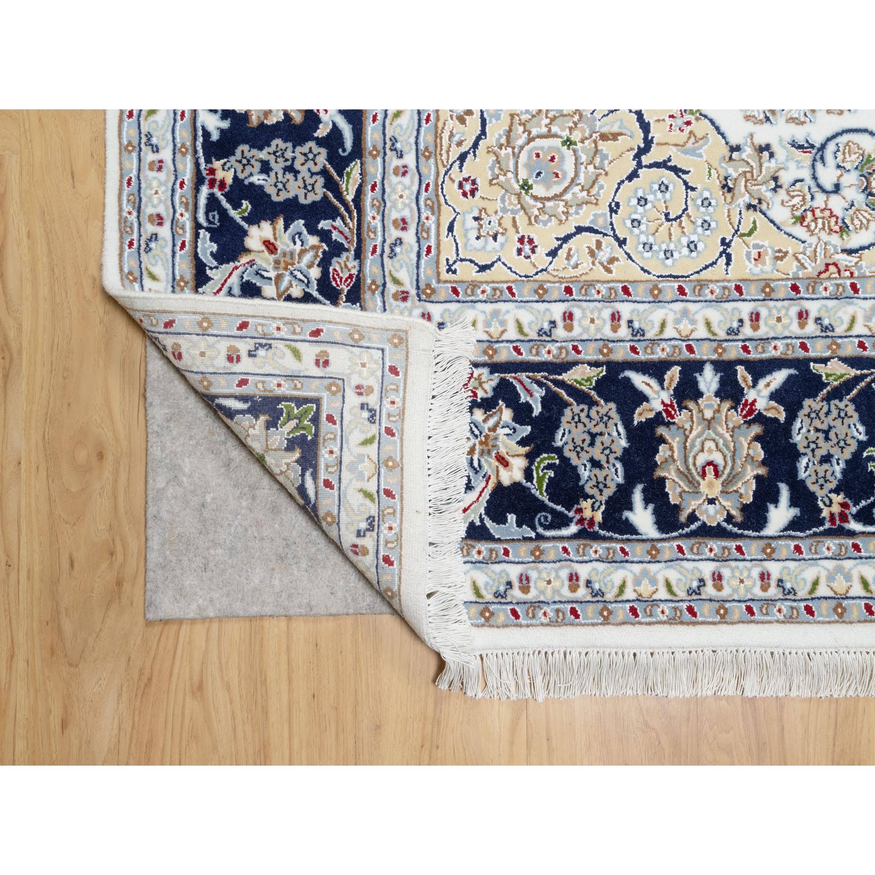 7'10"x10'1" Stone White, Nain with Center Medallion Flower Design, 250 KPSI, Super Fine Weave, Wool and Silk, Hand Knotted, Oriental Rug Sh90868