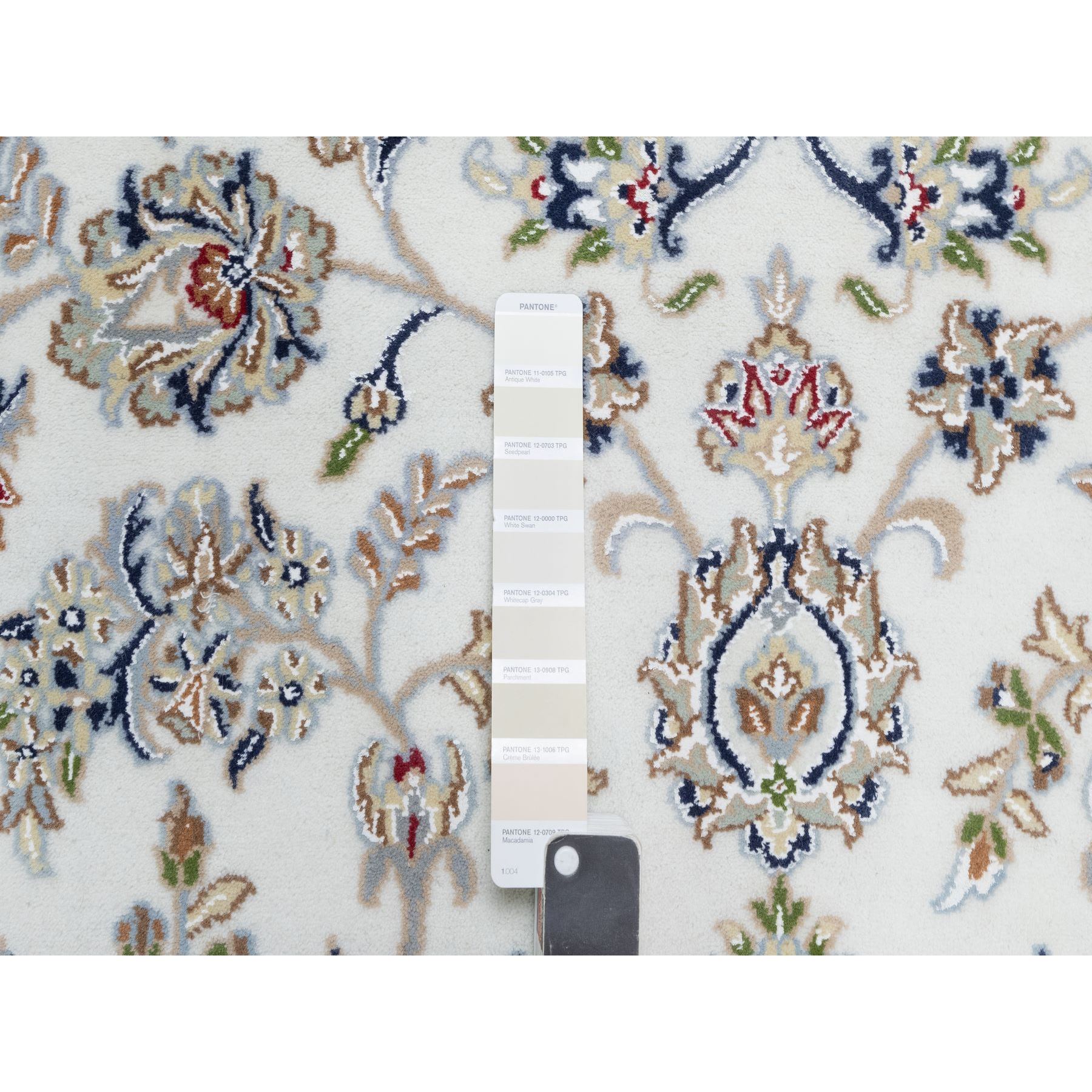 7'10"x10'1" Stone White, Nain with Center Medallion Flower Design, 250 KPSI, Super Fine Weave, Wool and Silk, Hand Knotted, Oriental Rug Sh90868