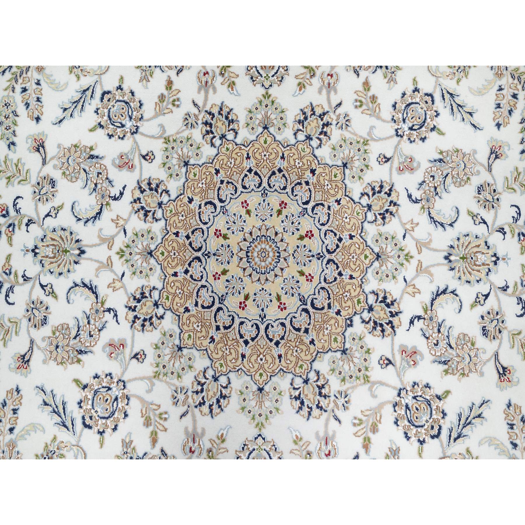 7'10"x10'1" Stone White, Nain with Center Medallion Flower Design, 250 KPSI, Super Fine Weave, Wool and Silk, Hand Knotted, Oriental Rug Sh90868